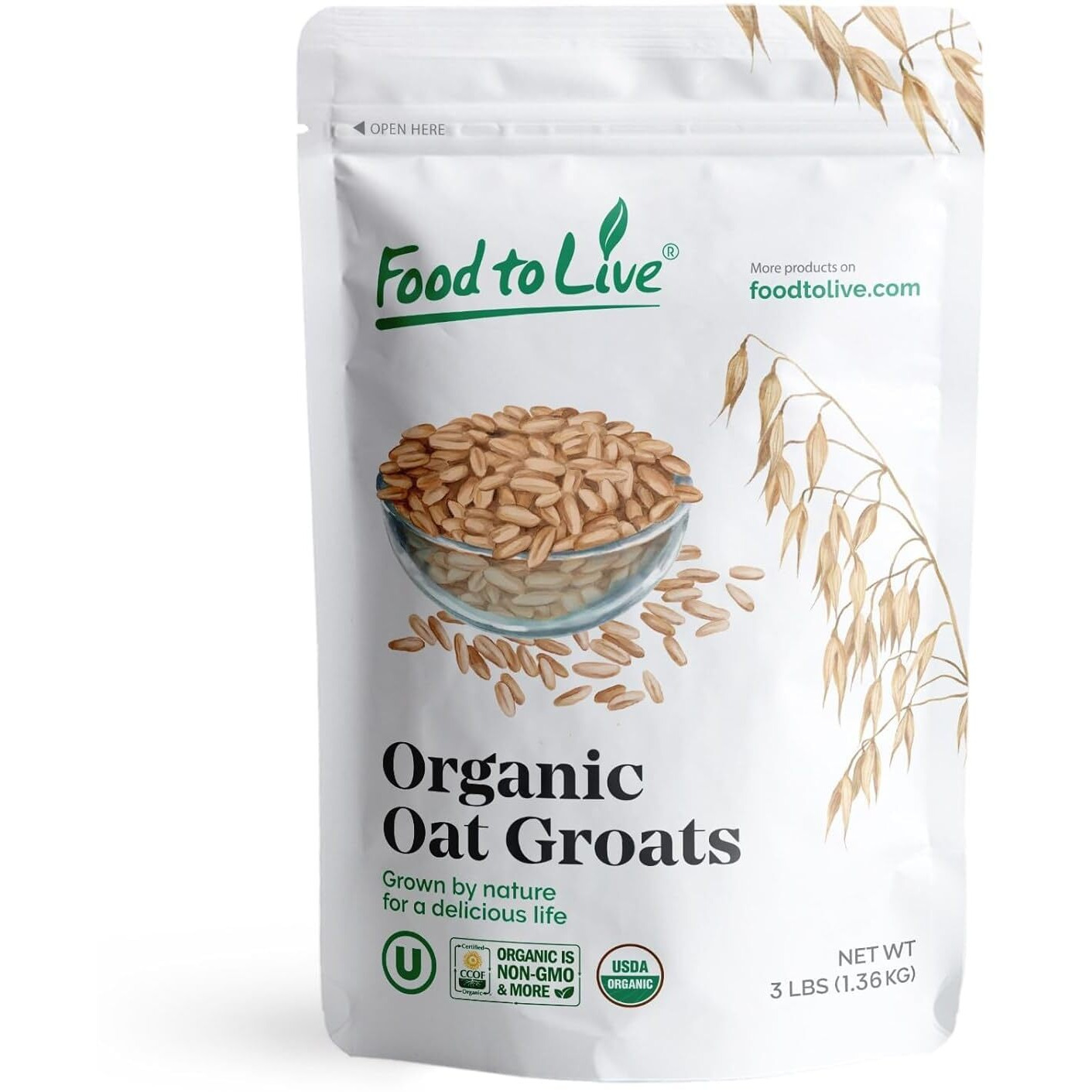 Food To Live Organic Oat Groats, 3 Pounds - 100% Whole Grain, Non-Gmo Seeds, Kosher, Raw, Non-Irradiated, Vegan, Bulk, Low Glycemic, Rich In Protein, Fiber, Copper And Manganese