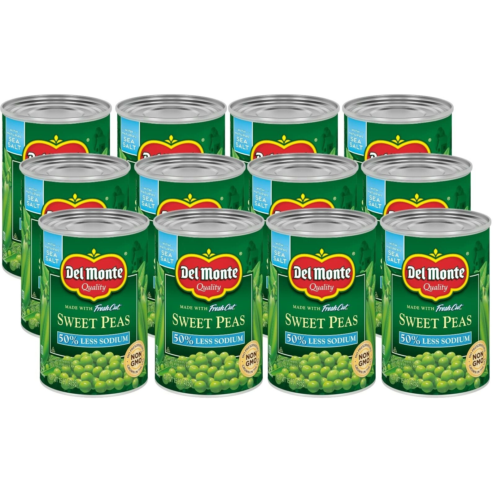 Del Monte Canned Sweet Peas With 50% Less Sodium, 15 Ounce (Pack Of 12)