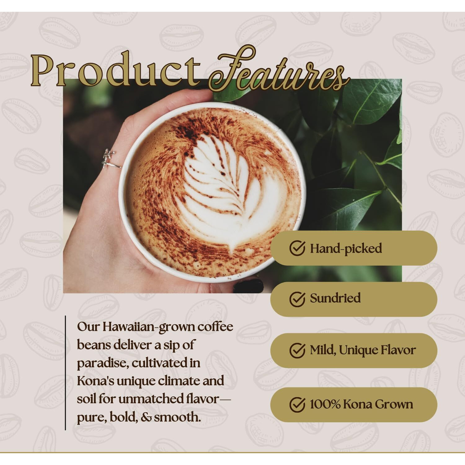 Hualalai Estate Whole Bean 100% Kona Coffee - Medium Dark Roasted Hawaiian Grown Beans - Pesticide-Free Gourmet Grade Premium Coffee (7 Oz)