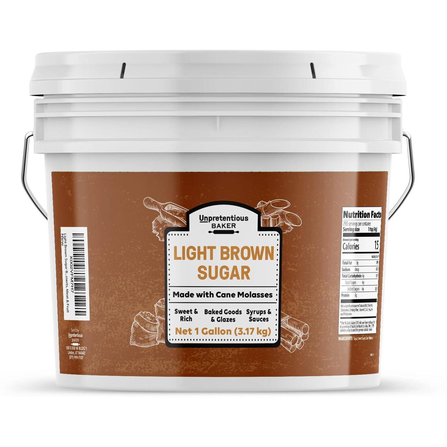 Unpretentious Light Brown Sugar, 1 Gallon, Made With Cane Molasses, Perfect For Desserts, Meat & Fruit