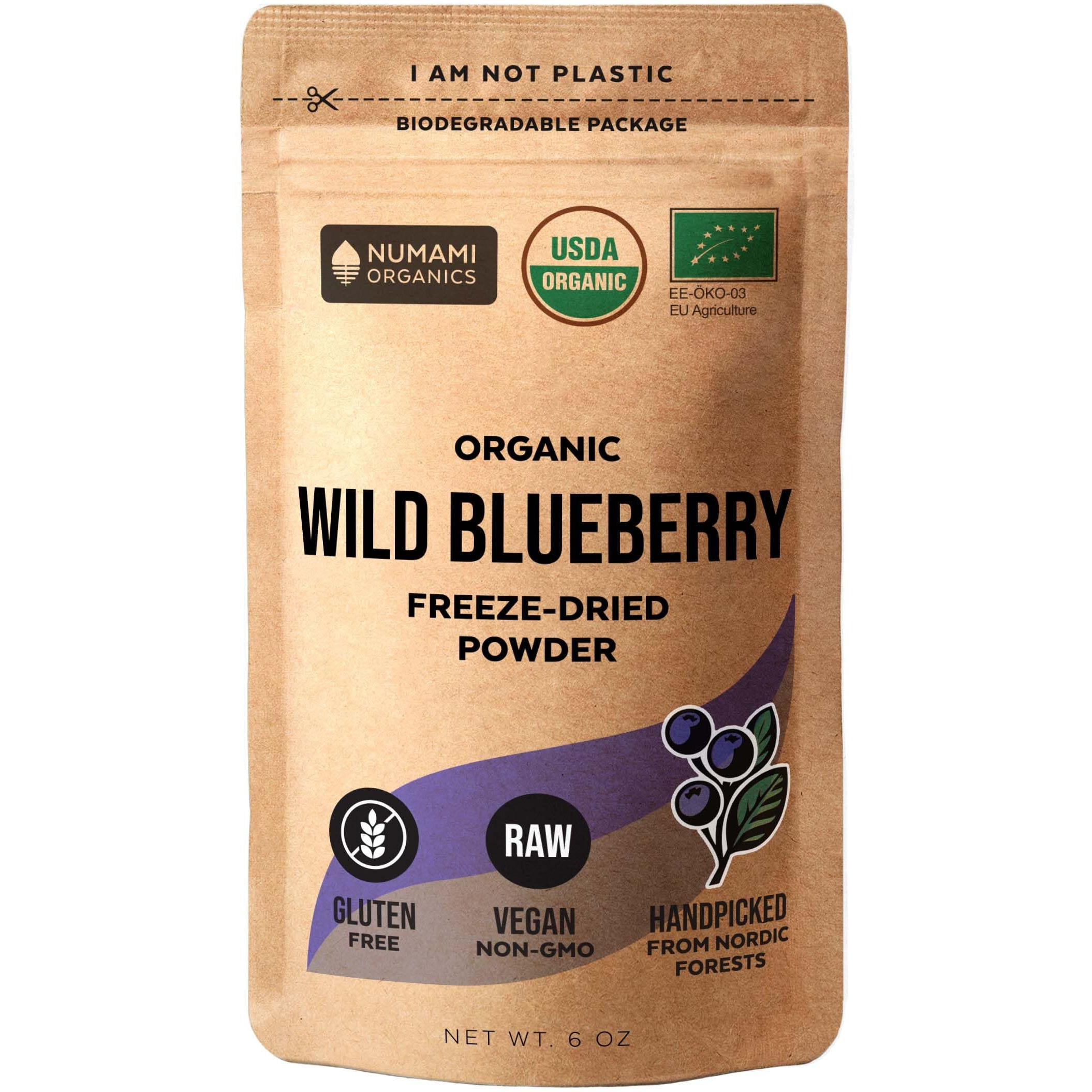 Numami Wild Blueberry Powder Organic, For Smoothies, Baking And Flavoring, Rich In Antioxydants And Vitamin C, Organic Blueberries Are Handpicked From Nordic Forests Freeze Dried (6 Ounce)