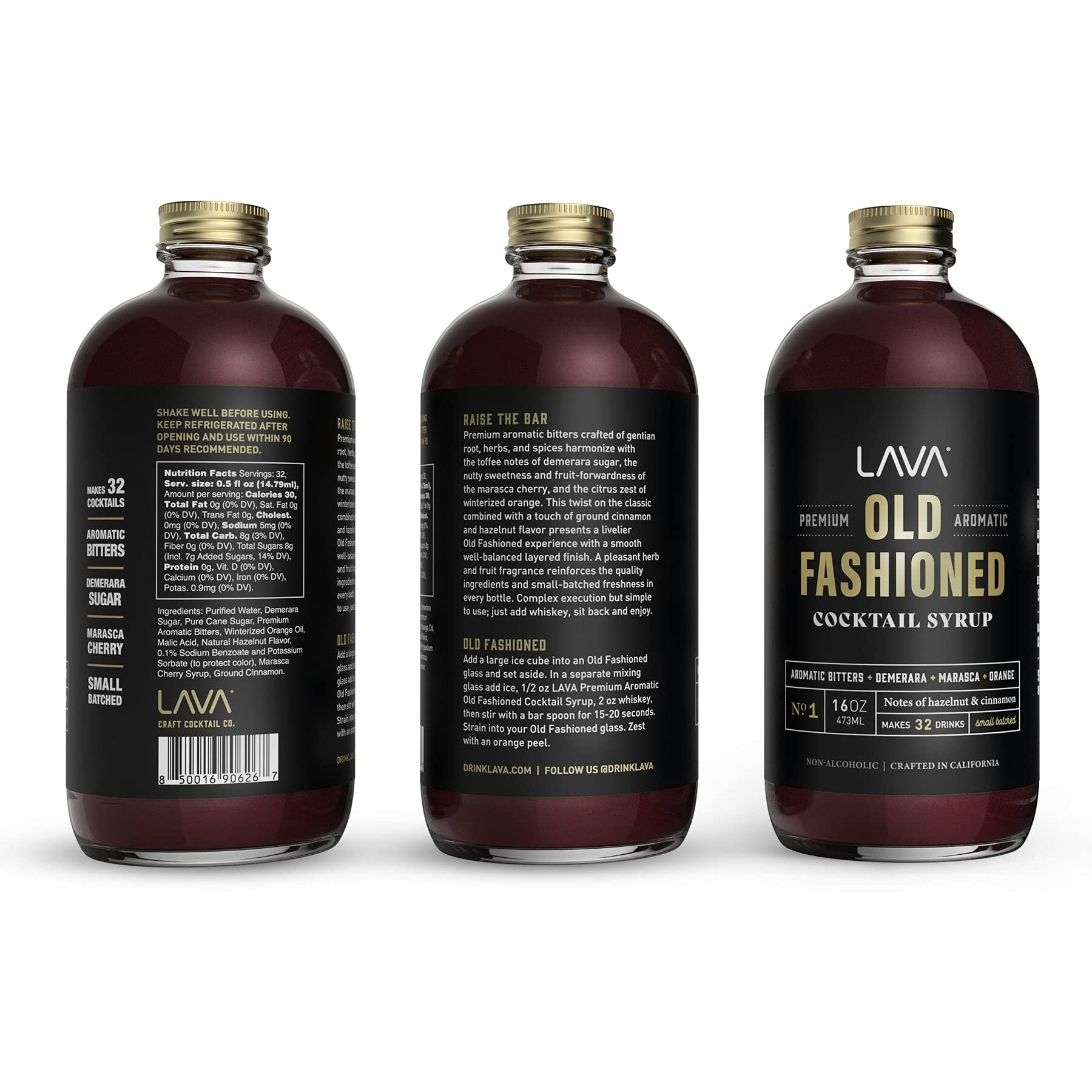 Lava Premium Aromatic Old Fashioned Cocktail Syrup 16Oz, Makes 32 Cocktails, Made With Aromatic Bitters, Demerara, Marasca Cherry, Orange Zest, Hazelnut And Cinnamon. Ready To Use. Just Add Whiskey.