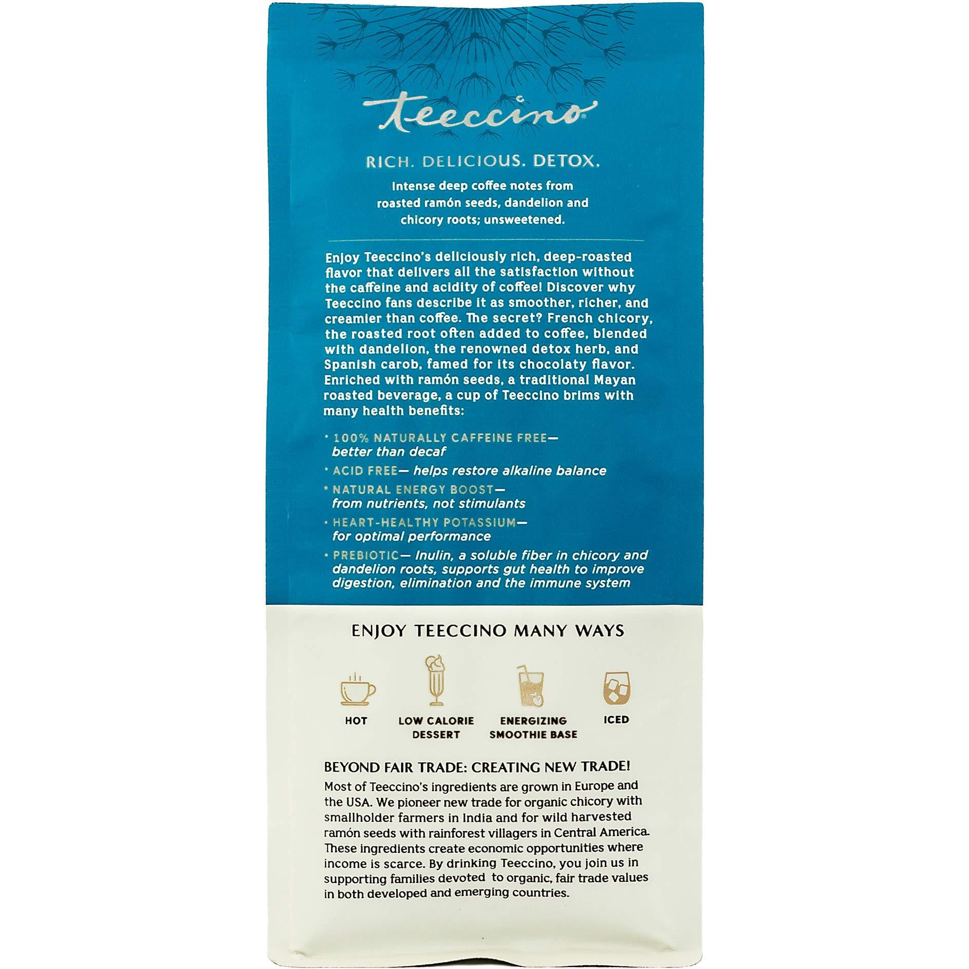 Teeccino Dandelion Dark Roast Herbal Coffee - Caffeine-Free Coffee Alternative With Prebiotics, Gluten Free, Acid Free, Organic - 10 Oz (Pack Of 3)