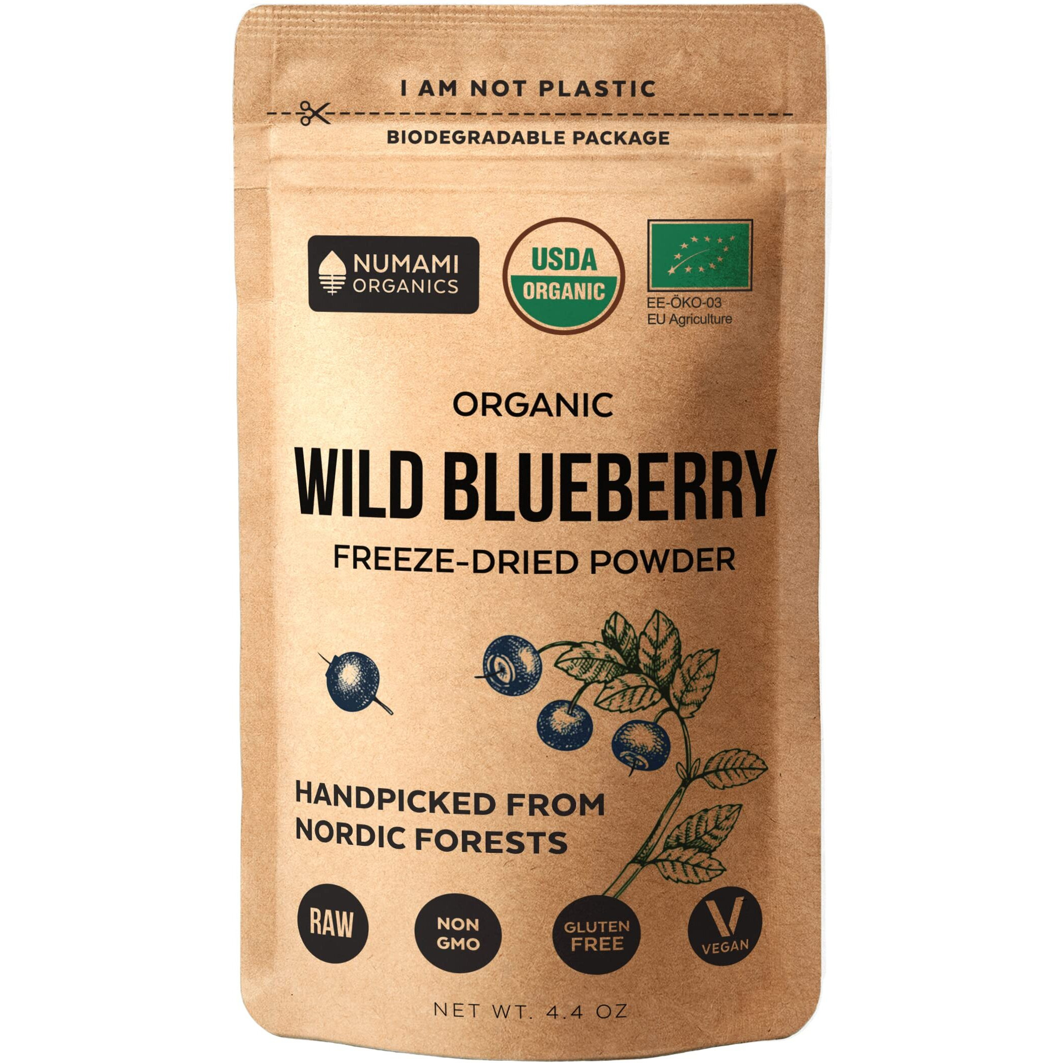 Numami Wild Blueberry Powder Organic, For Smoothies, Baking And Flavoring, Rich In Antioxydants And Vitamin C, Organic Blueberries Are Handpicked From Nordic Forests Freeze Dried (4.4 Ounce)