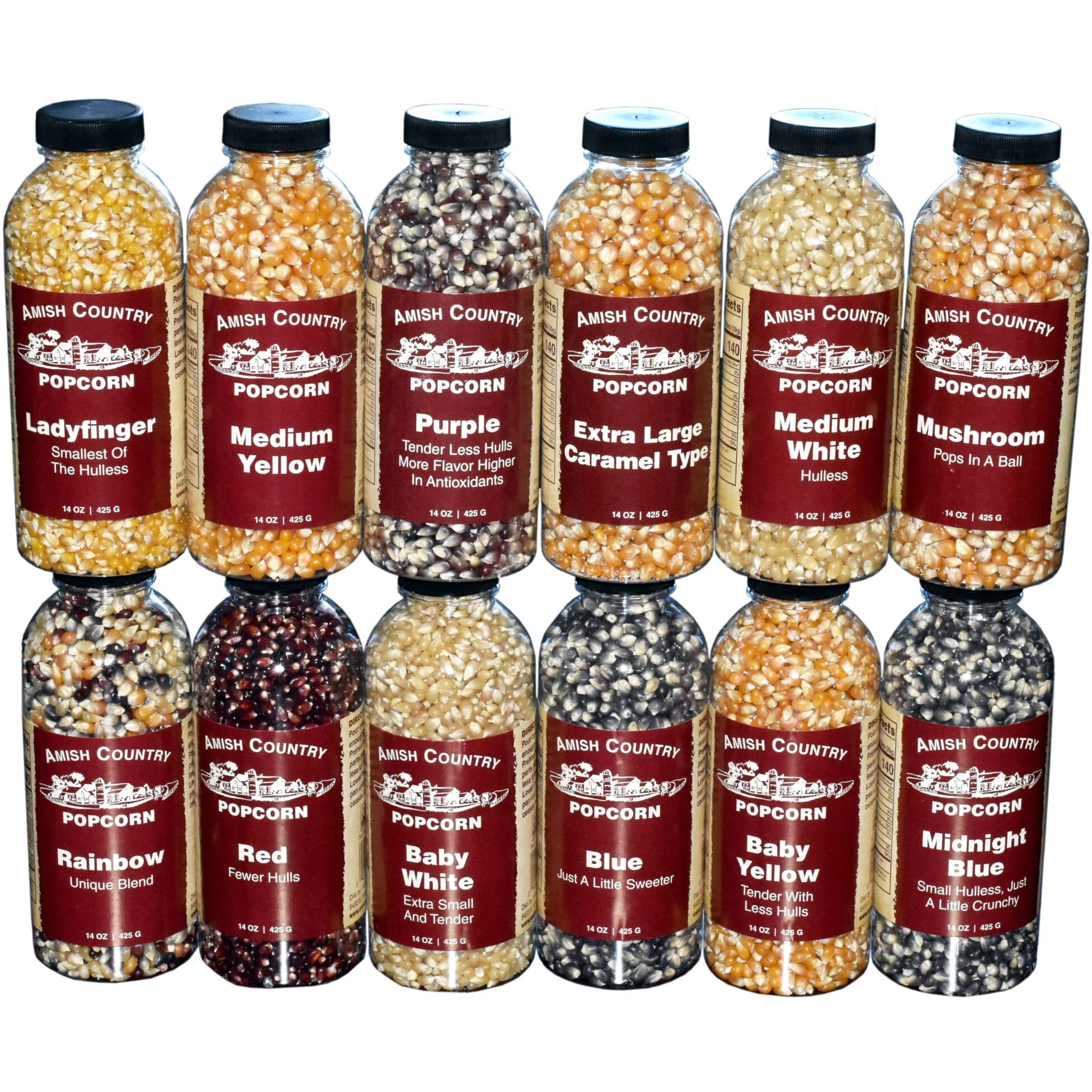 Amish Country Popcorn | 12-14 Oz Bottles | Popcorn Kernel Variety Bundle | Old Fashioned, Non-Gmo And Gluten Free (12-14 Oz Bottles)