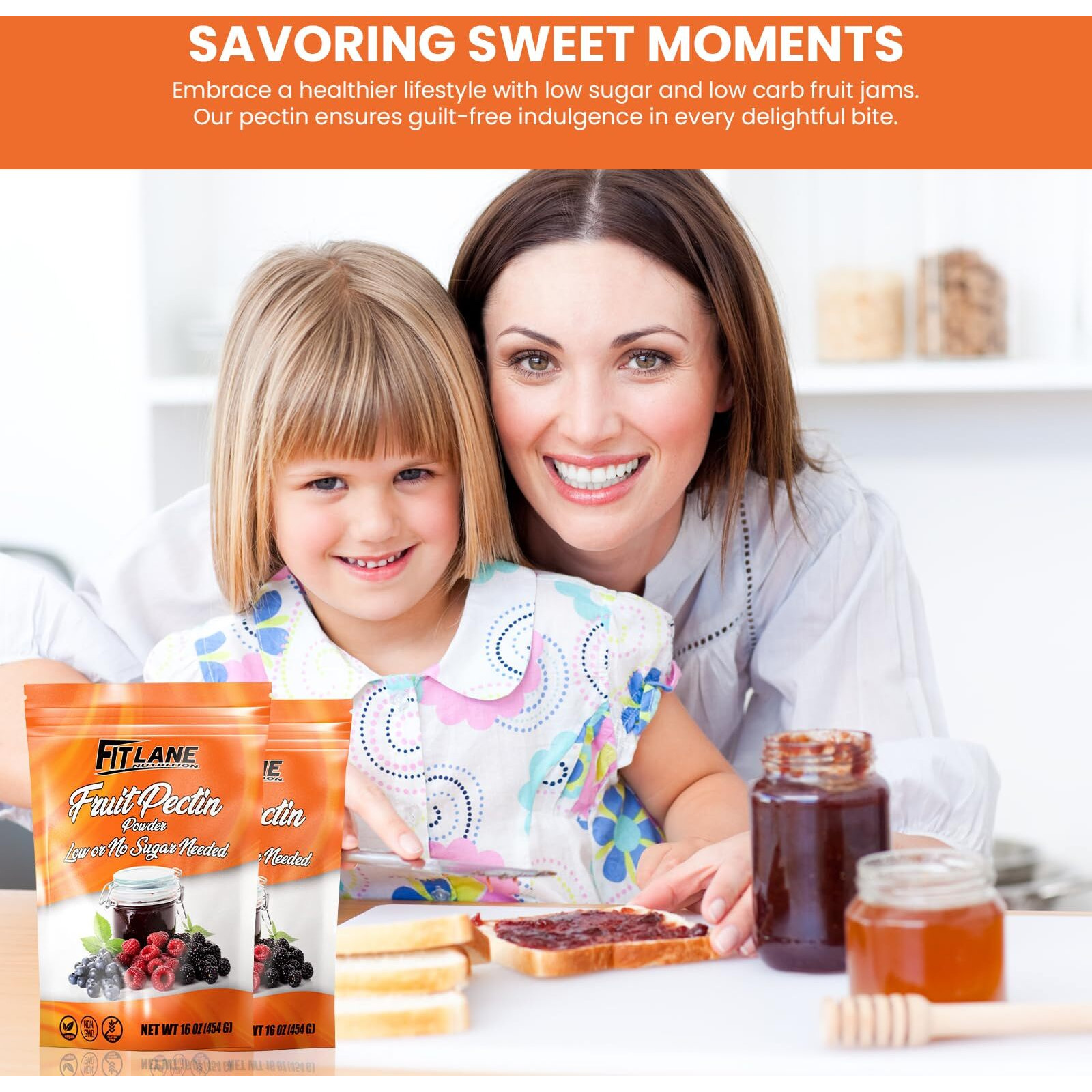 Low Sugar Pectin For Canning Jam And Jellies. Natural, Vegan And Non-Gmo. Premium Bulk Fruit Pectin For Jam Powder. 1 Lb (16 Oz) Value Size Bag By Fit Lane Nutrition