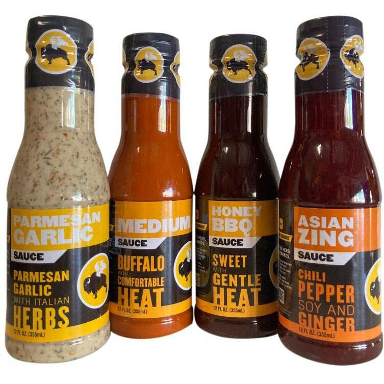 Buffalo Wild Wings Milder Variety Bundle Parmesan Garlic, Medium, Honey Bbq, Asian Zing 12 Ounces Each