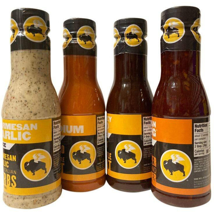 Buffalo Wild Wings Milder Variety Bundle Parmesan Garlic, Medium, Honey Bbq, Asian Zing 12 Ounces Each