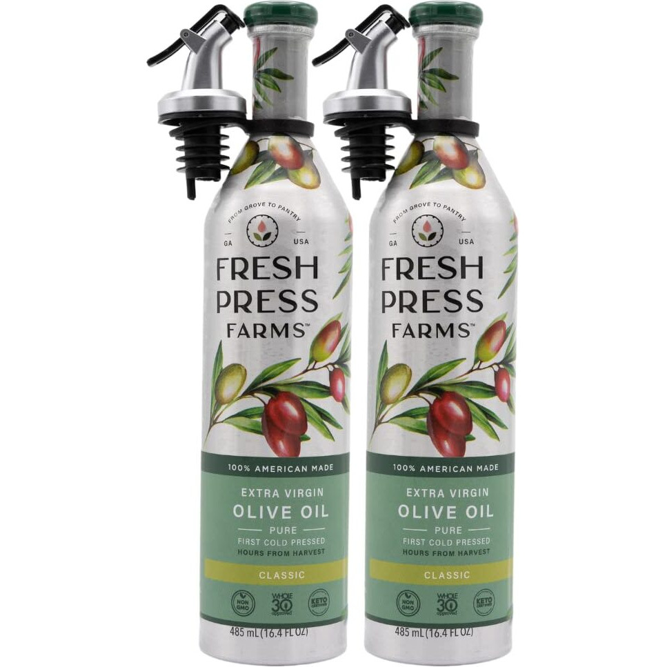 Fresh Press Farms Cold Pressed Classic Extra Virgin Olive Oil, 16.4 Fl Oz (Pack Of 2), Georgia Grown, 100% American Made, Unrefined, Certified Whole30, Non-Gmo, Keto, Paleo, Gluten Free