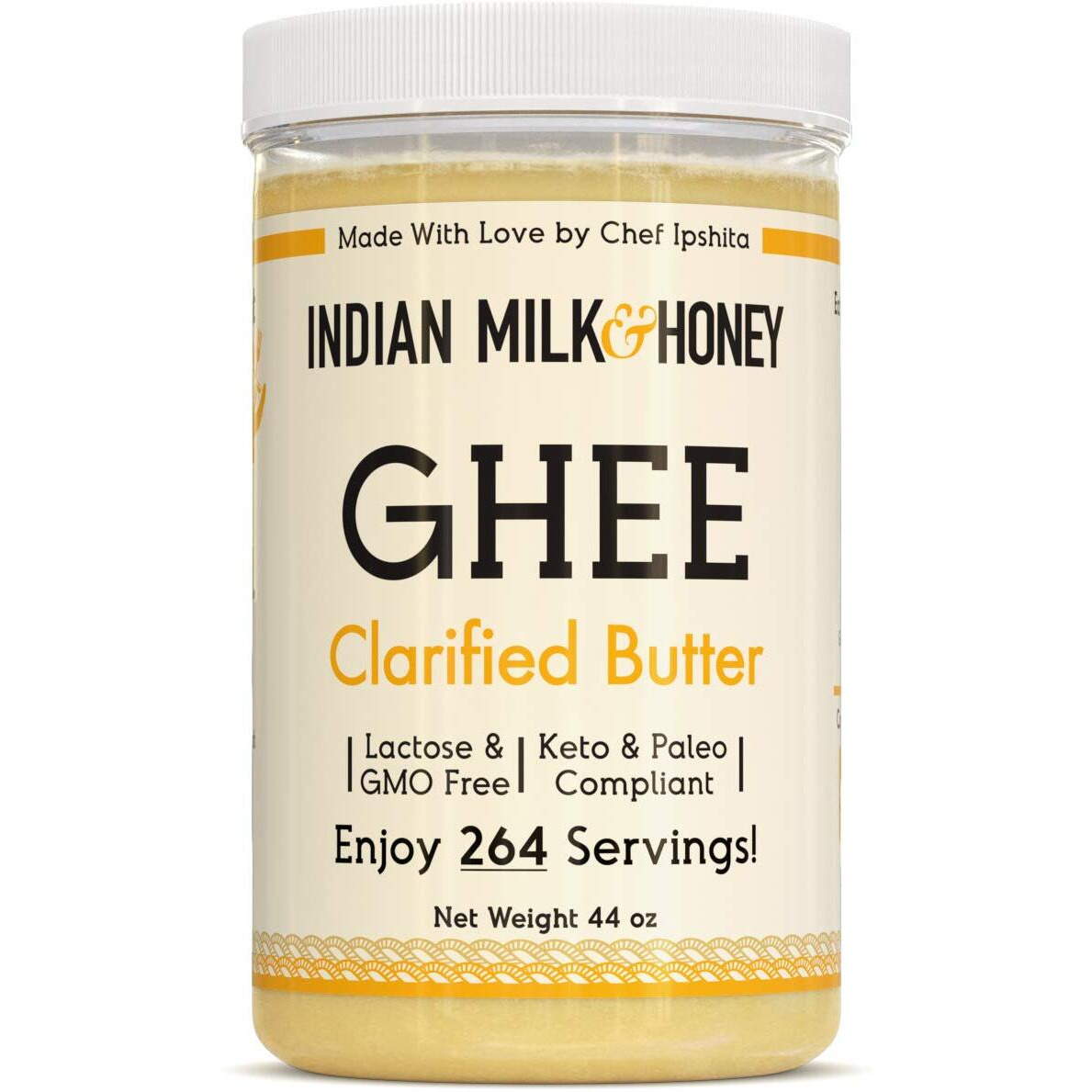Classic Ghee Butter, Grass-Fed By Indian Milk & Honey, 44 Oz With 264 Servings Each | Handmade & Locally Sourced Ghee Clarified Butter | Lactose, Gluten & Casein Free | Ghee In Recyclable Pet Jars