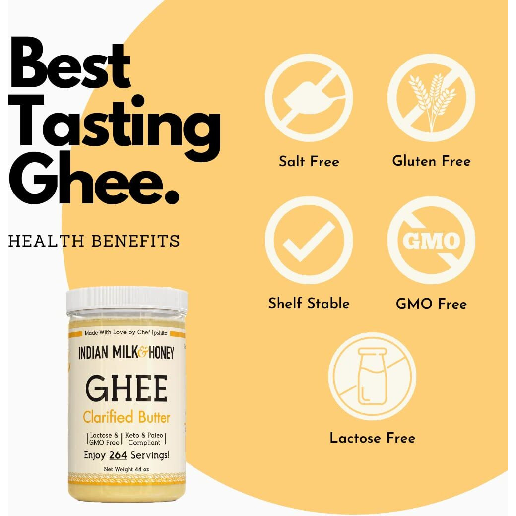Classic Ghee Butter, Grass-Fed By Indian Milk & Honey, 44 Oz With 264 Servings Each | Handmade & Locally Sourced Ghee Clarified Butter | Lactose, Gluten & Casein Free | Ghee In Recyclable Pet Jars