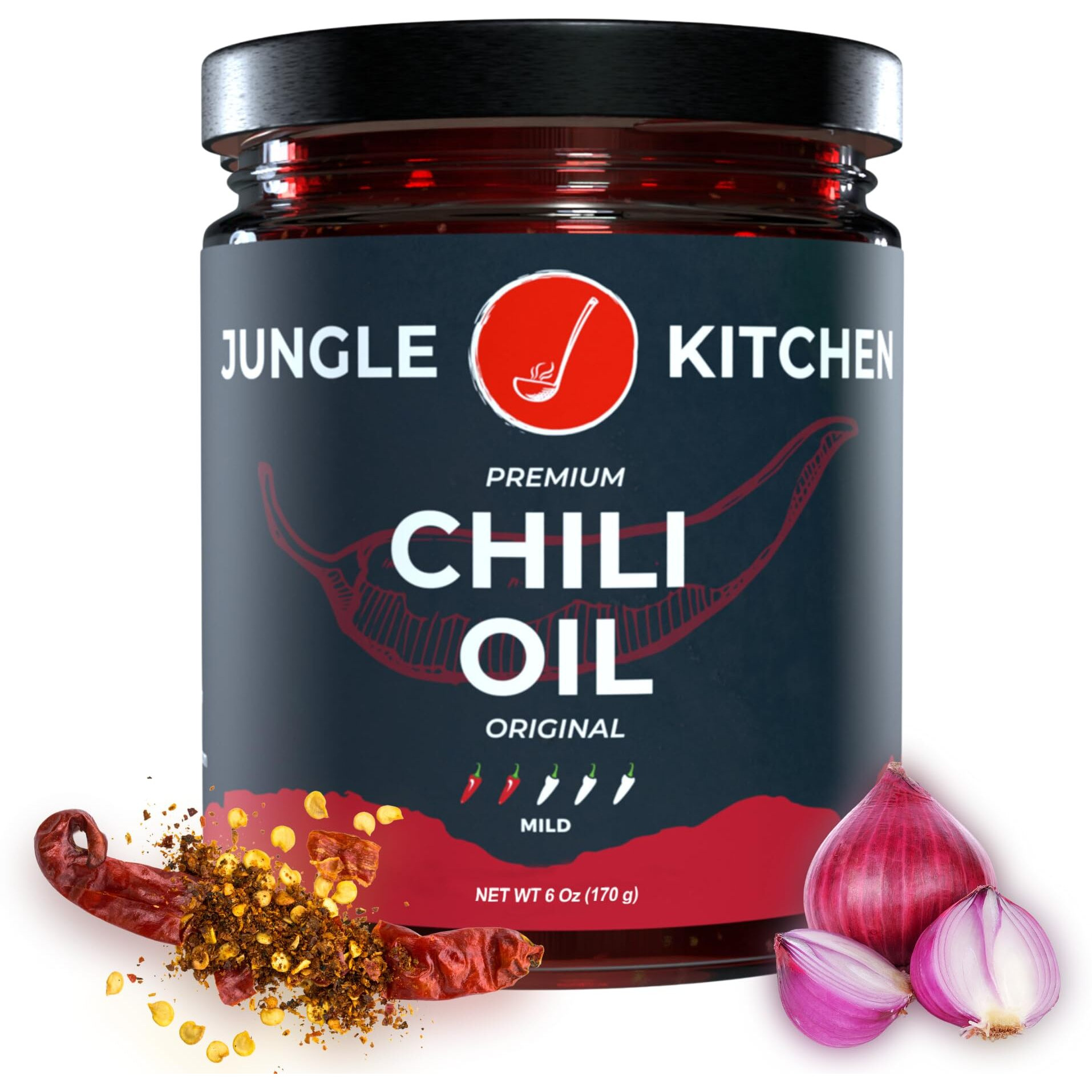 Jungle Kitchen Crunchy Garlic Chili Oil Chili Crisp Oil Vegan & Gluten-Free For Meats, Stir Fry, Vegetables, 6Oz