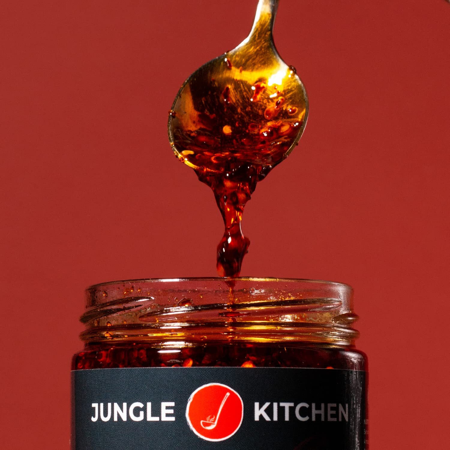 Jungle Kitchen Crunchy Garlic Chili Oil Chili Crisp Oil Vegan & Gluten-Free For Meats, Stir Fry, Vegetables, 6Oz