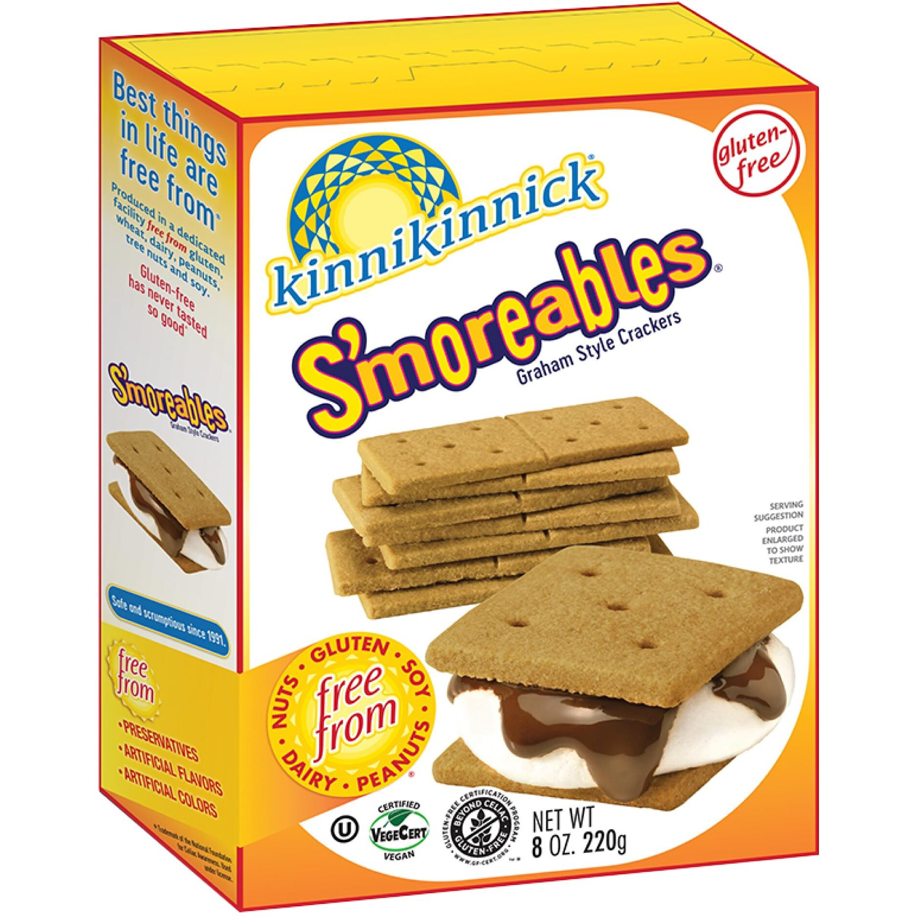 Kinnikinnick - S'Moreables Graham Style Crackers - Gluten Free, Allergy Friendly Vegan Graham Crackers - 8 Oz. Box