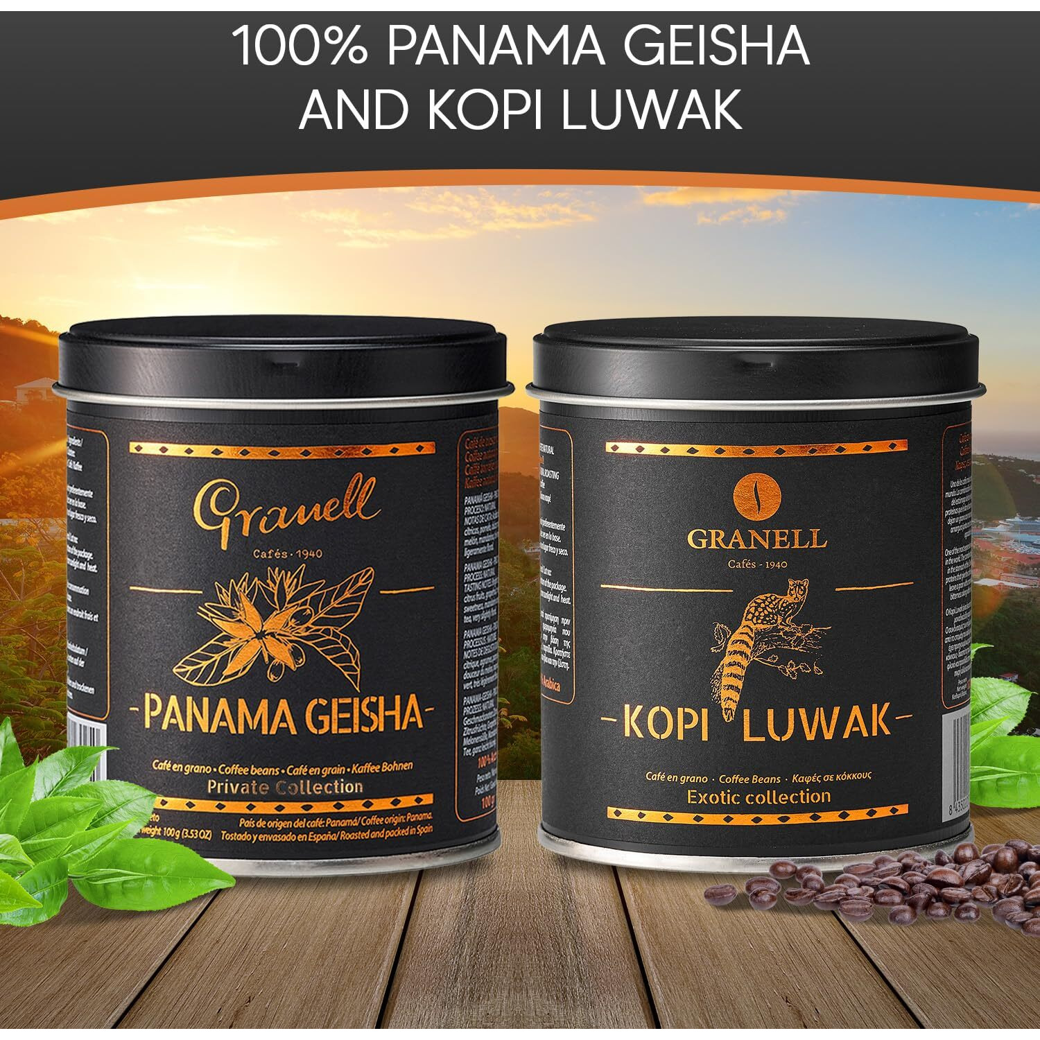 Caf  S Granell - Kopi Luwak + Panama Geisha Coffee | Exotic Collection Coffee | Fresh Whole Gourmet Beans | Quality Controlled | 100% Arabica Coffee-Premium Medium Roast | 3.53Oz