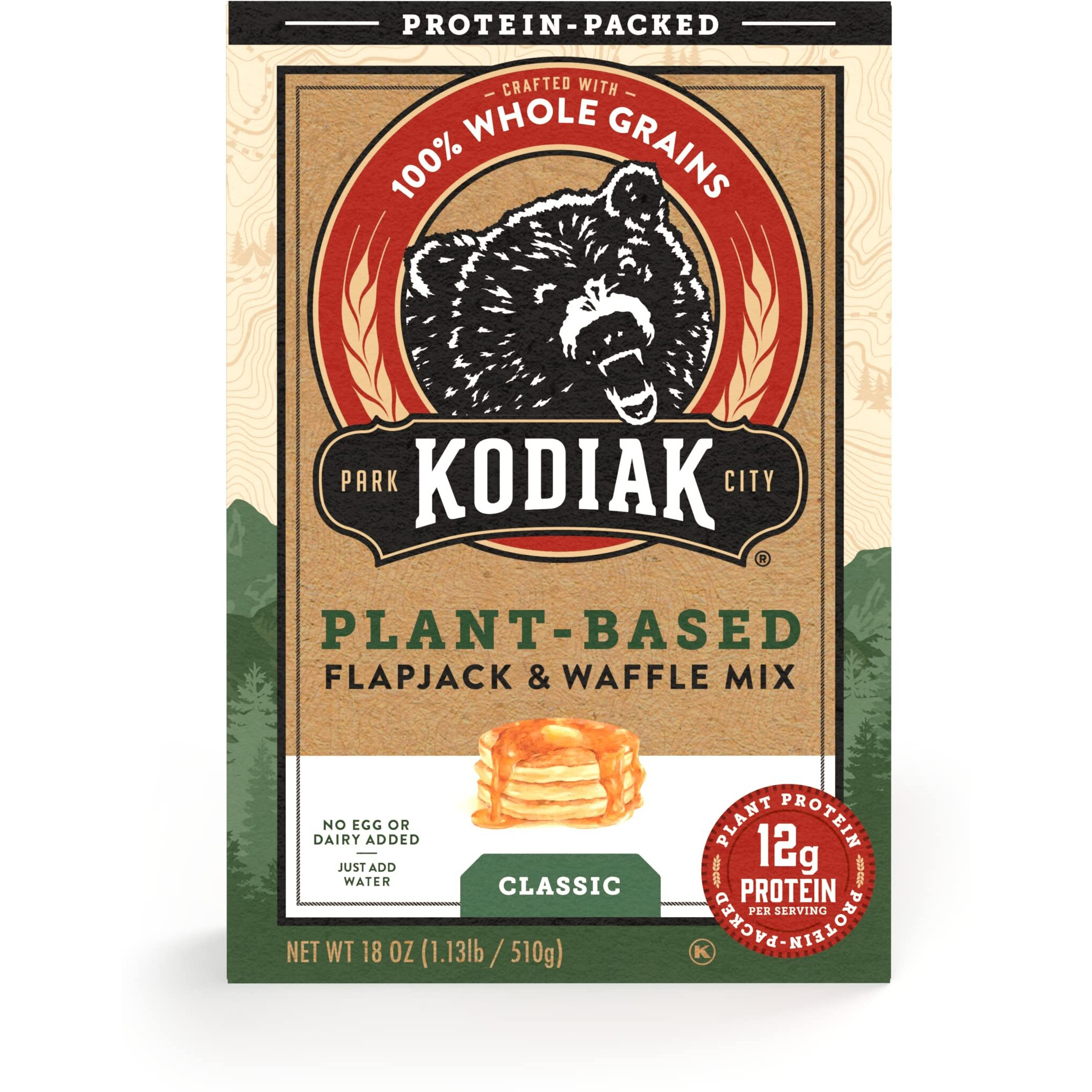 Kodiak Cakes Plant-Based Classic Flapjack & Waffle Mix, 18 Oz, (Pack Of 6)
