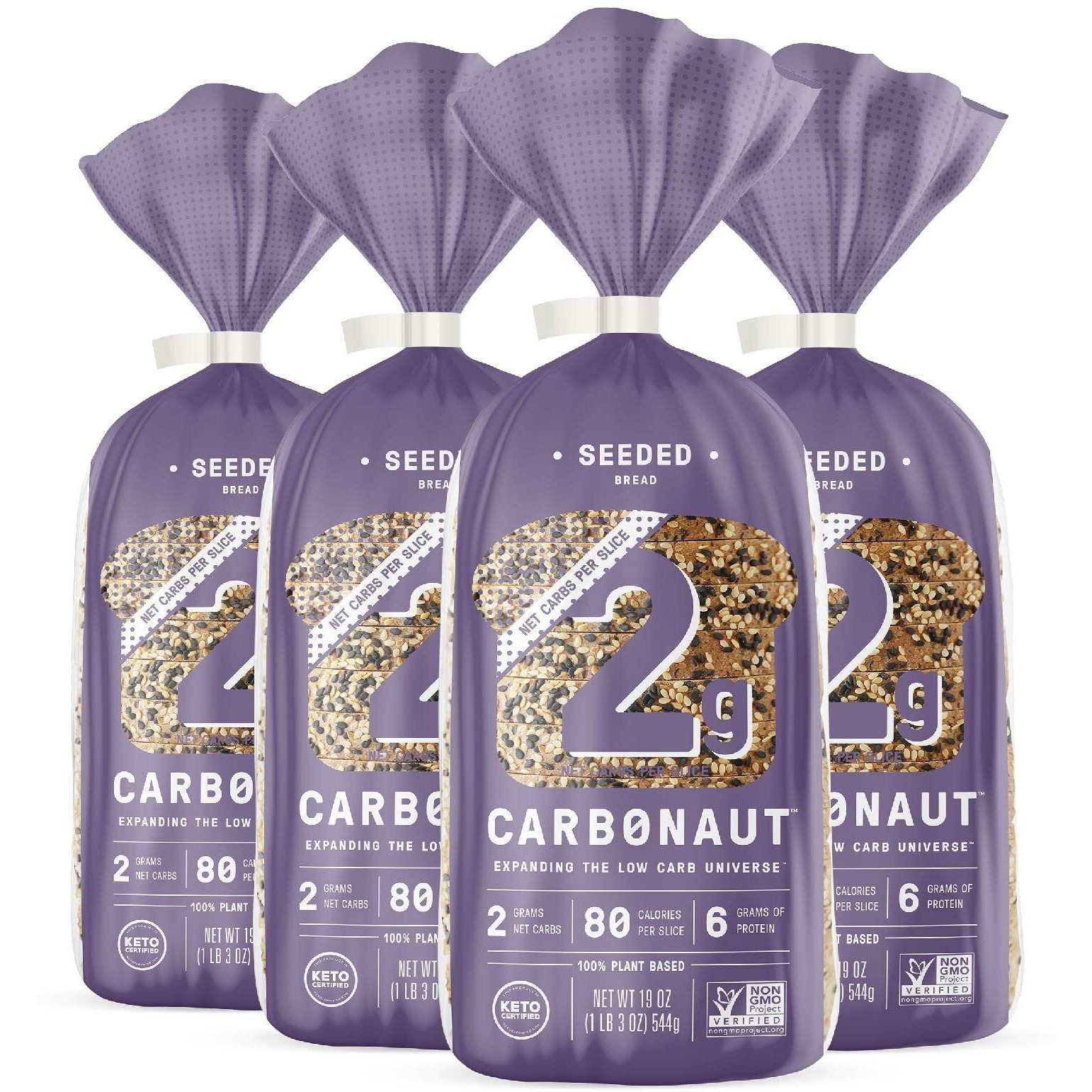 Carbonaut Low Carb Bread, Keto Bread, Keto-Certified Food, Snack, Meals, Non-Gmo, Vegan Bread Pack Of 4 (Low Carb Seeded)