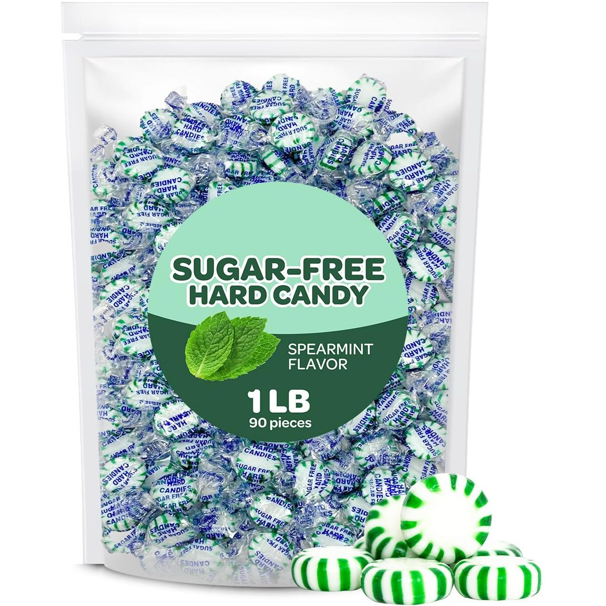 Sugar-Free Starlight Mints - Spearmint Hard Candy - 1-Pound Pack - Individually Wrapped