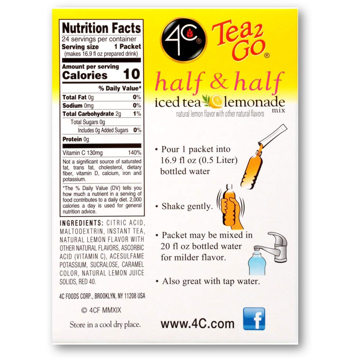 4C Powder Drink Mix Packets, Half & Half 6 Pack, 24 Count, Singles Stix On The Go, Refreshing Sugar Free Water Flavorings