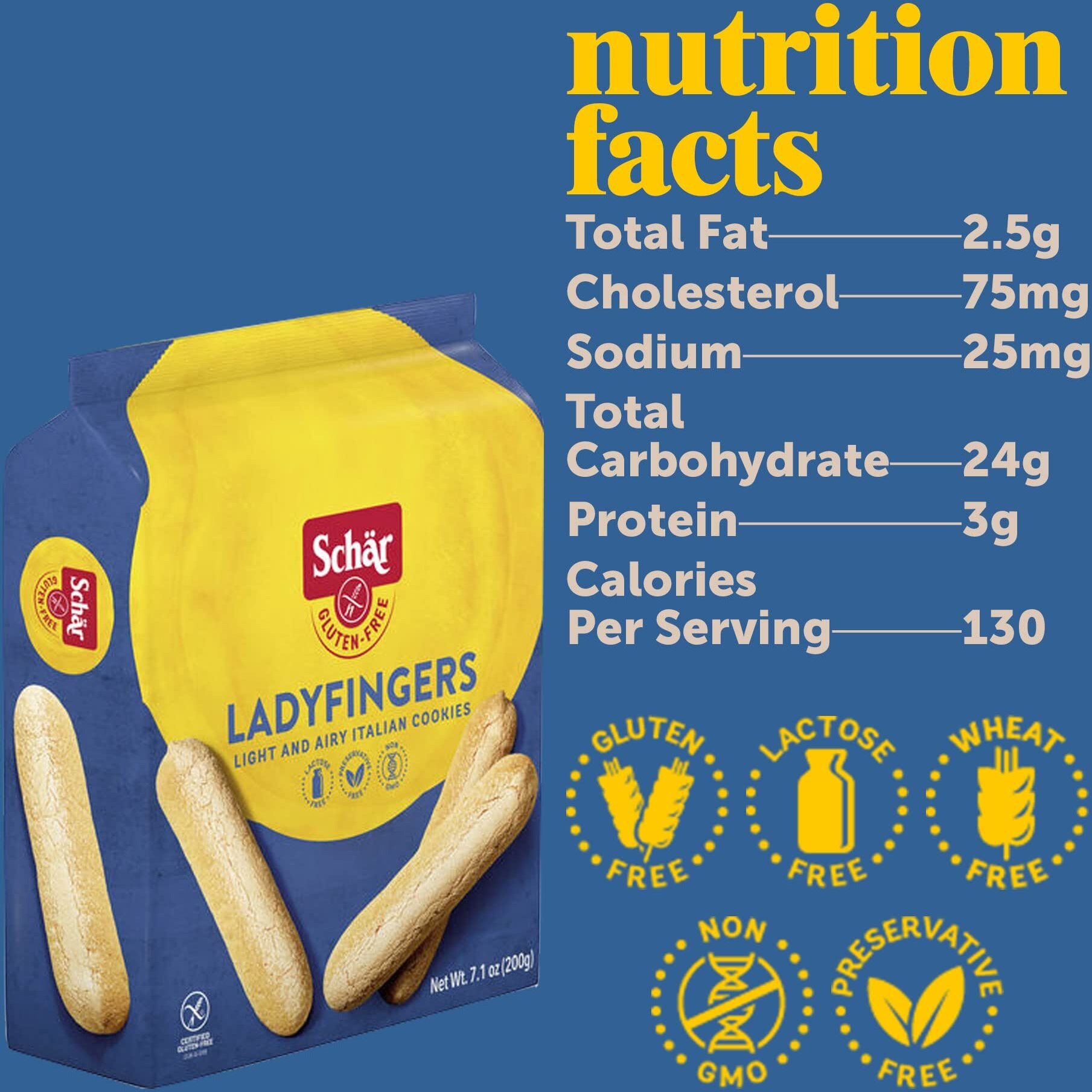 Schar - Lady Fingers - Certified Gluten Free - No Gmo's, Lactose, Wheat Or Preservatives - (7.1 Oz)