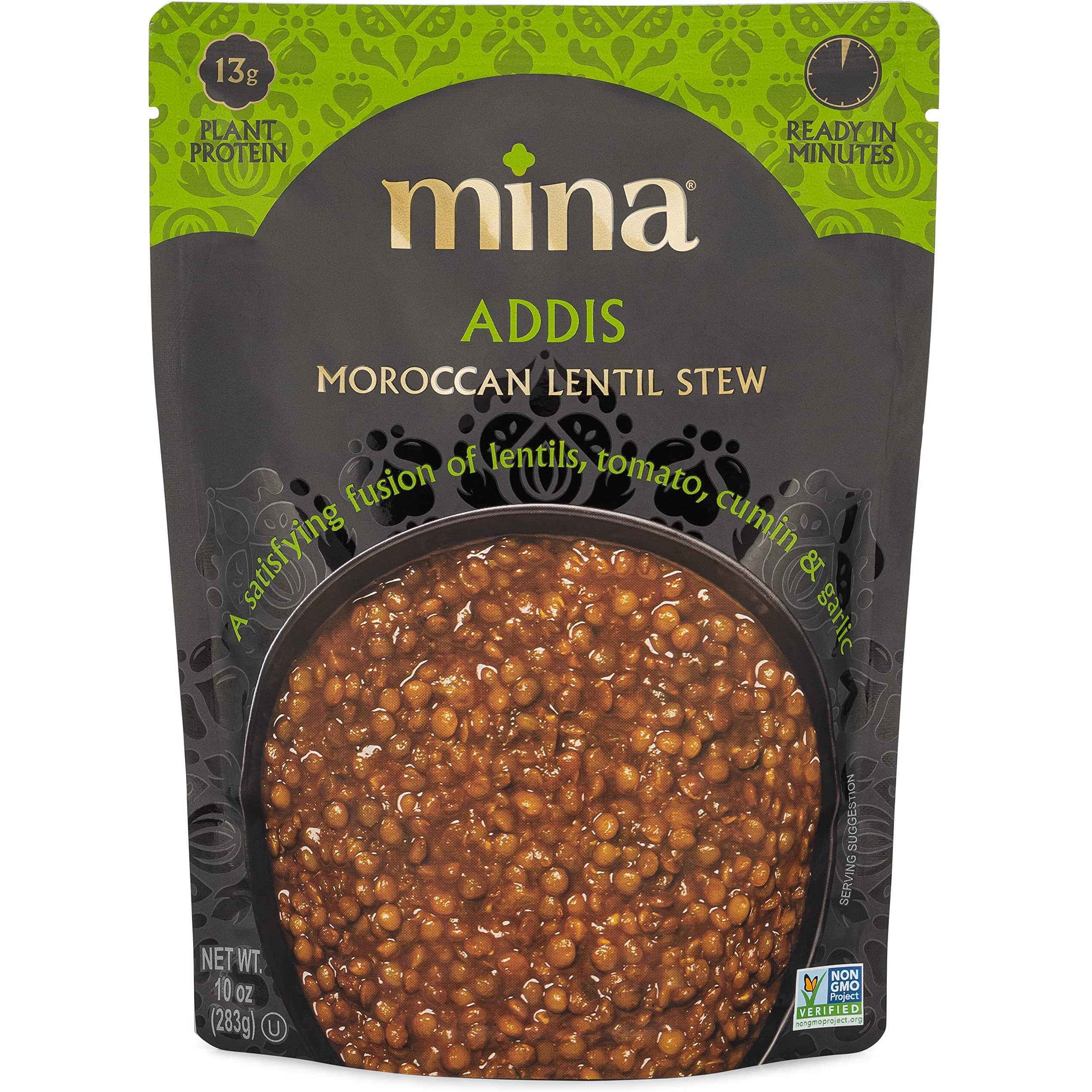 Mina Moroccan Lentils, Ready To Eat, Lentils High In Plant Based Protein, Vegan, Non-Gmo, Gluten Free, Kosher, Microwavable, Packaged Meals & Side Dishes, 10 Oz (Pack Of 6)