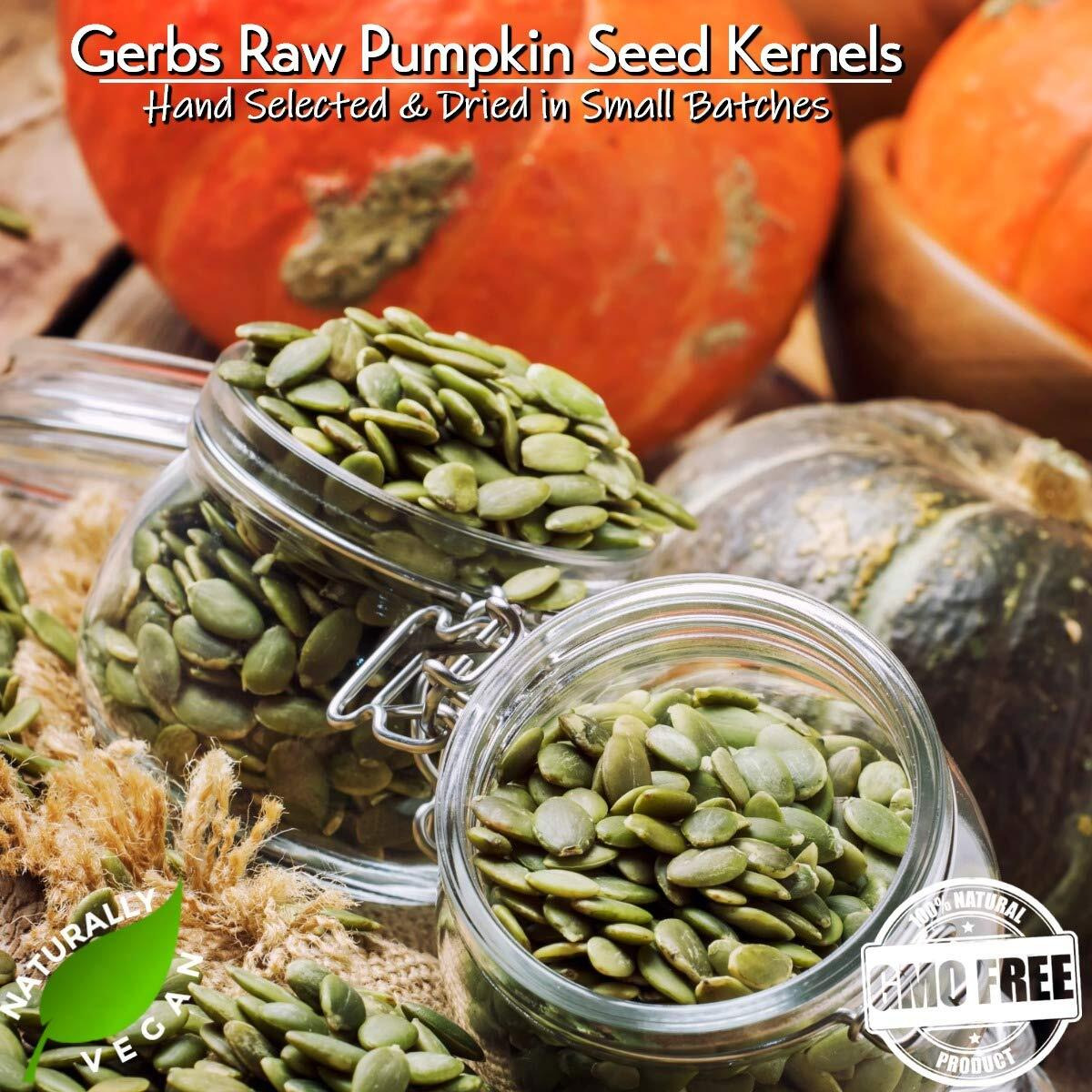 Gerbs Raw Pumpkin Seed Kernels 1 Lb | Top 14 Allergy Free Food | Protein Rich Super Snack Food | Use In Salads, Yogurt, Baking, Oatmeal, Trail Mix | Grown In Canada, Packaged In Usa | Vegan, Kosher