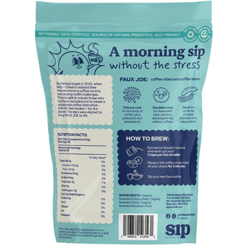 Sip Herbals Caffeine-Free, Dandelion Root Tea - Loose Leaf Coffee Alternative With Carob And Chicory - As Seen On Shark Tank - Coffee Substitute - Signature Roast (30 Servings)
