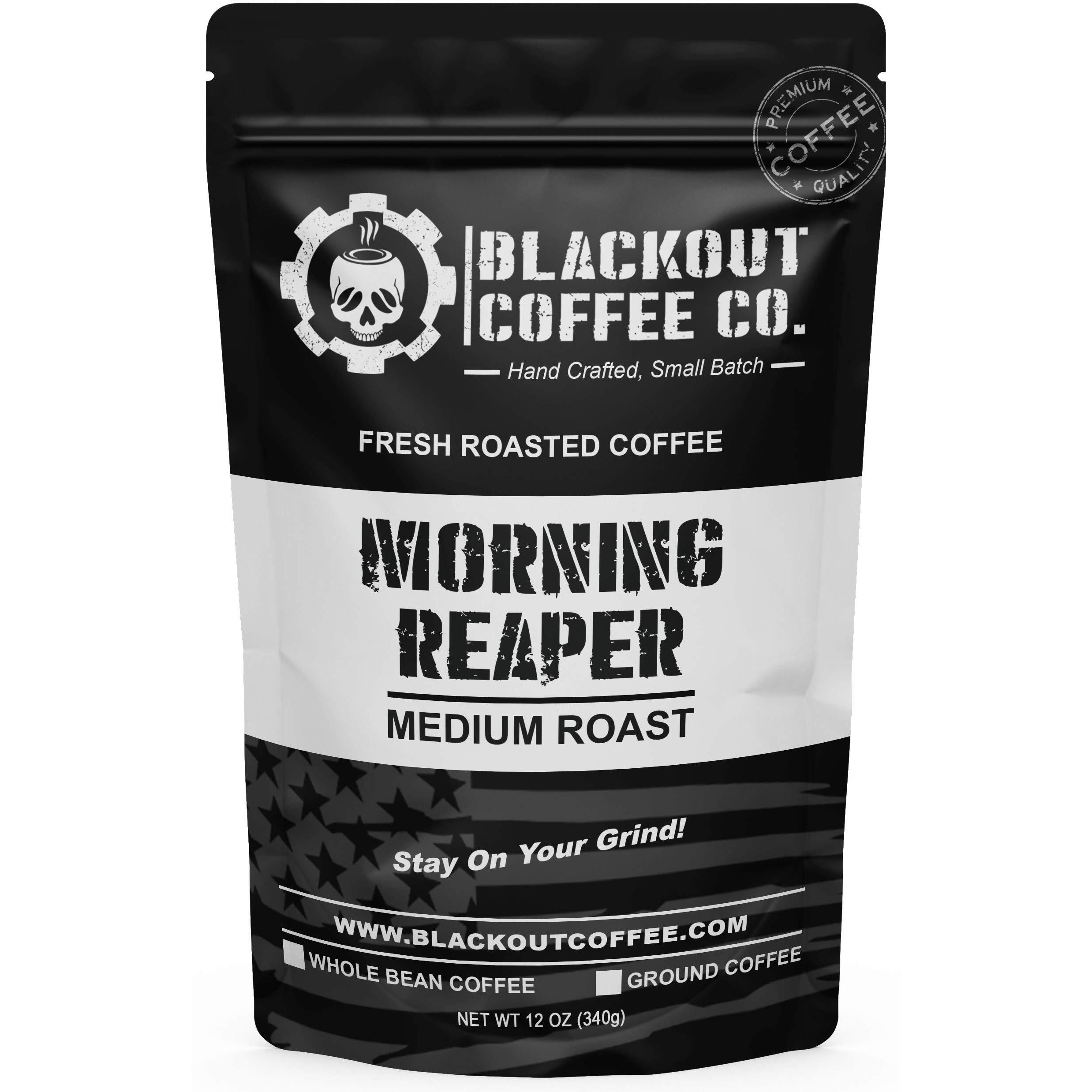 Blackout Coffee, Morning Reaper Medium Roast Coffee, Aromatic, Bold, Strong & Super Smooth Flavor, Fresh Roasted In The Usa - 12Oz Bag (Whole Bean Coffee)