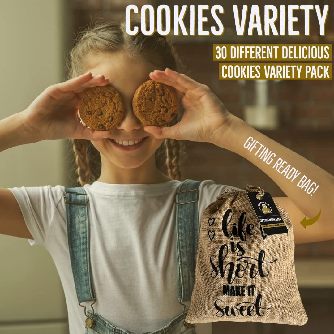 Cookies Variety Pack - 30 Assorted Cookies & Snacks Variety Pack For Adults & Kids - College Care Package - Cookies Lovers Gift - Snack Box Variety Pack Cookie Assortment Gift Basket By Stuff Your