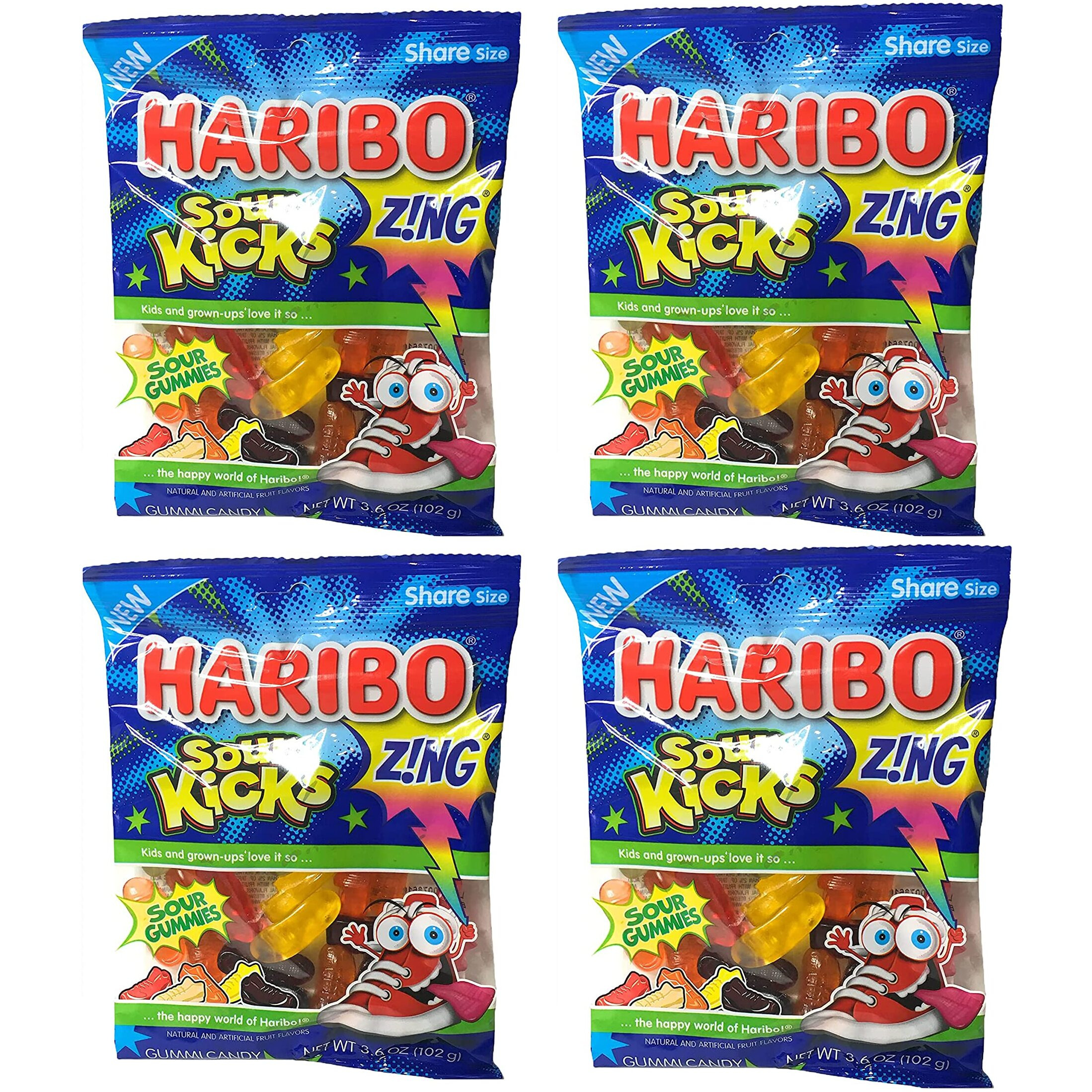 Haribo Of America Haribo Zing Sour Kicks Gummies, 3.6 Oz Bags, 4 Bags Total (Shoe Shaped Gummy Candy), Multi, 3.6 Ounce (Pack Of 4)