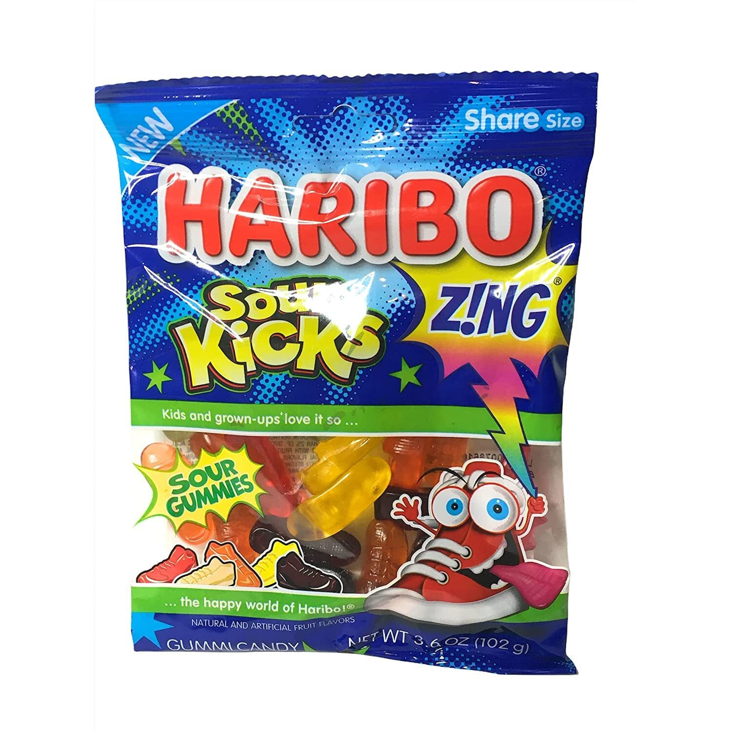 Haribo Of America Haribo Zing Sour Kicks Gummies, 3.6 Oz Bags, 4 Bags Total (Shoe Shaped Gummy Candy), Multi, 3.6 Ounce (Pack Of 4)