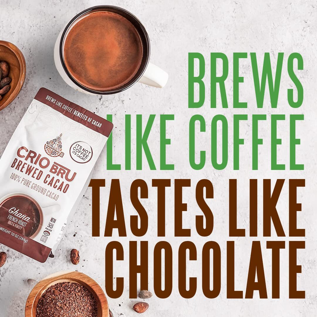 Crio Bru Welcome Starter Kit (2 10Oz Bags + French Press) | Natural Healthy Brewed Cacao Drink | Great Substitute To Herbal Tea And Coffee | 99% Caffeine Free | Keto Honest Energy Brew And Enjoy Hot Or Iced