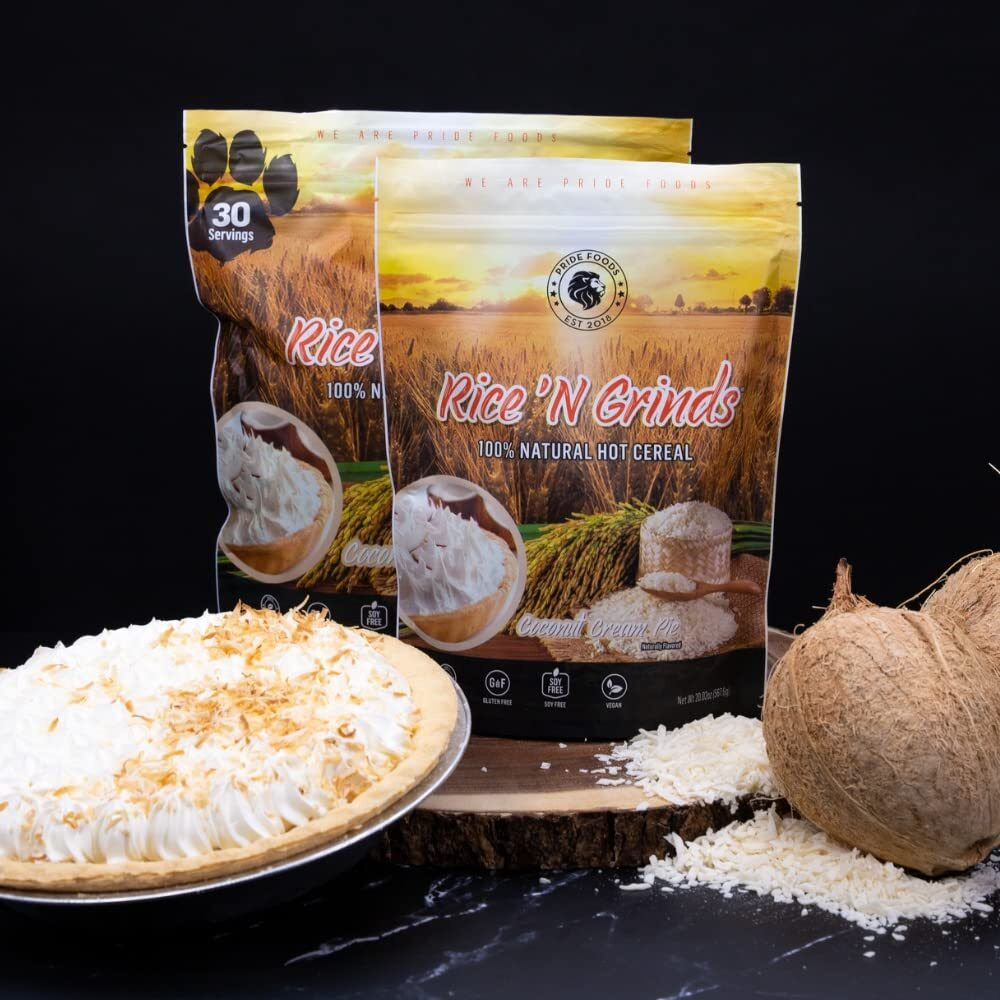 Pride Foods Rice 'N Grinds, 100% Natural Hot Rice Cereal, Coconut Cream Pie, 30 Servings, 50Oz