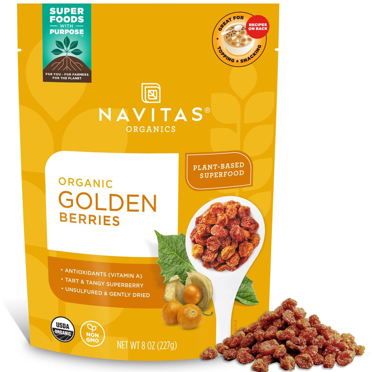 Navitas Organics Goldenberries, 8 Oz. Bag, 8 Servings - Organic, Non-Gmo, Sun-Dried, Sulfite-Free, 8 Ounce