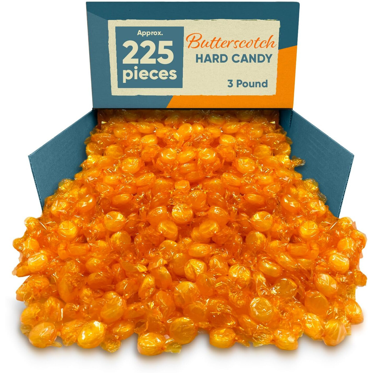 Butterscotch Hard Candy - 3 Pounds Approx 225 Pieces Of Creamy Butterscotch Drops - Bulk Candy For Holiday Season, Holiday Candy Individually Wrapped Christmas Candy, Perfect For Sharing And Gifting - Hard Candy Butterscotch