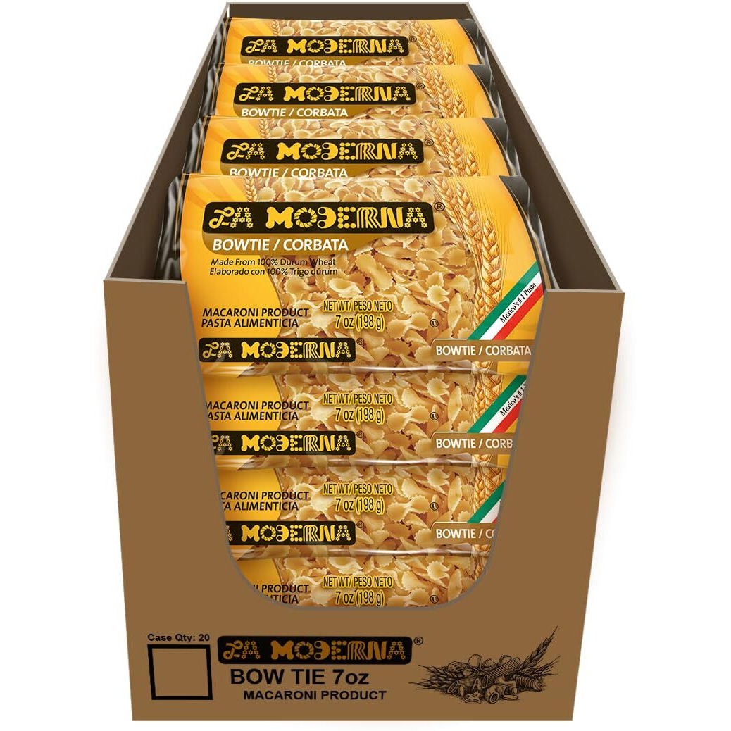 La Moderna Bow Tie Pasta, Noodles, Durum Wheat, Protein, Fiber, Vitamins, 7 Oz, Pack Of 20