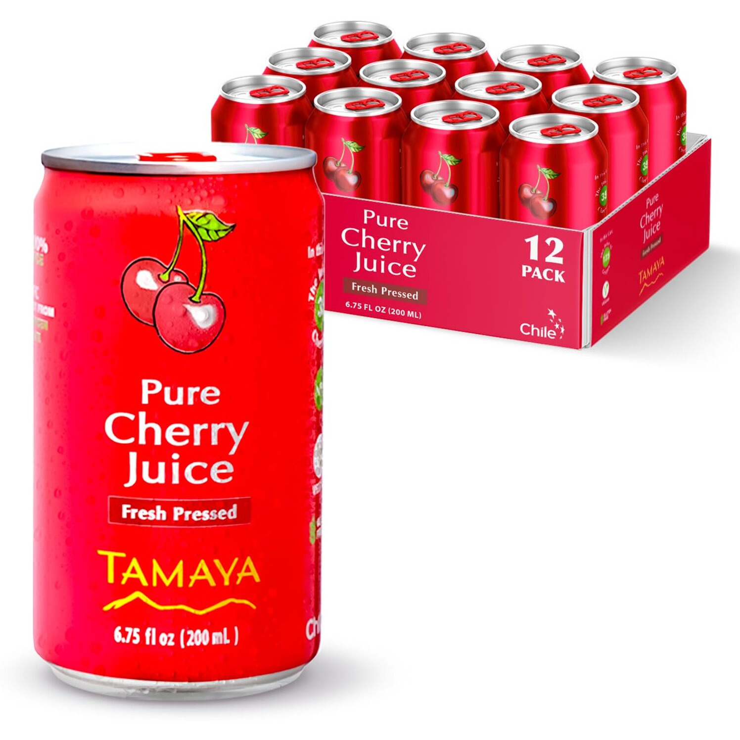 Tamaya 100% Pure Cherry Juice - Pure Pressed Juice With No Sugar Added - Delicious Refreshing Juice - No Gluten, Vegan Friendly - No Water Mix, Not From Concentrate 6.75 Fl Oz (Pack Of 12)