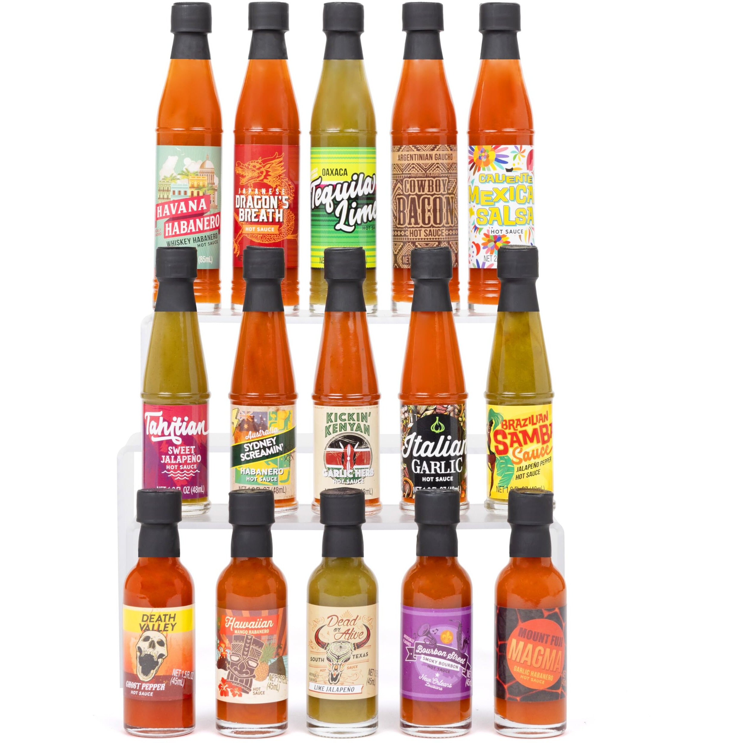 Thoughtfully Gourmet, World Traveler Suitcase Hot Sauce Gift Set, Vegan And Vegetarian, Flavors Like Cowboy Bacon, Italian Garlic, And More, Set Of 15