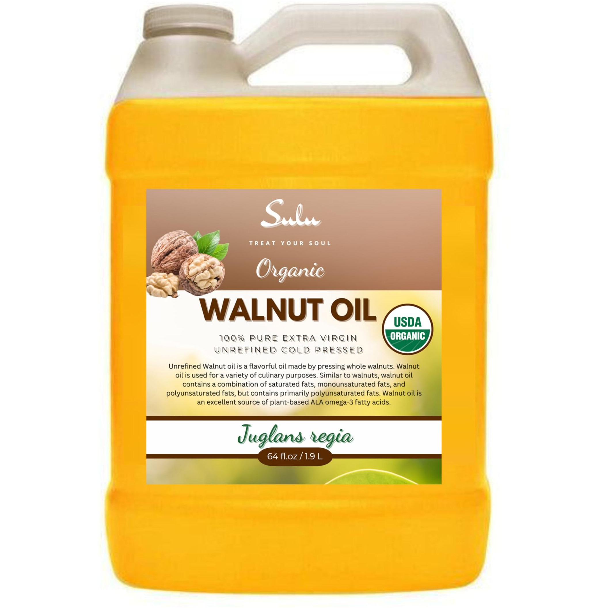 64 Fl.Oz-100% Pure Extra Virgin Unrefined Cold Pressed Walnut Oil - Deep Golden