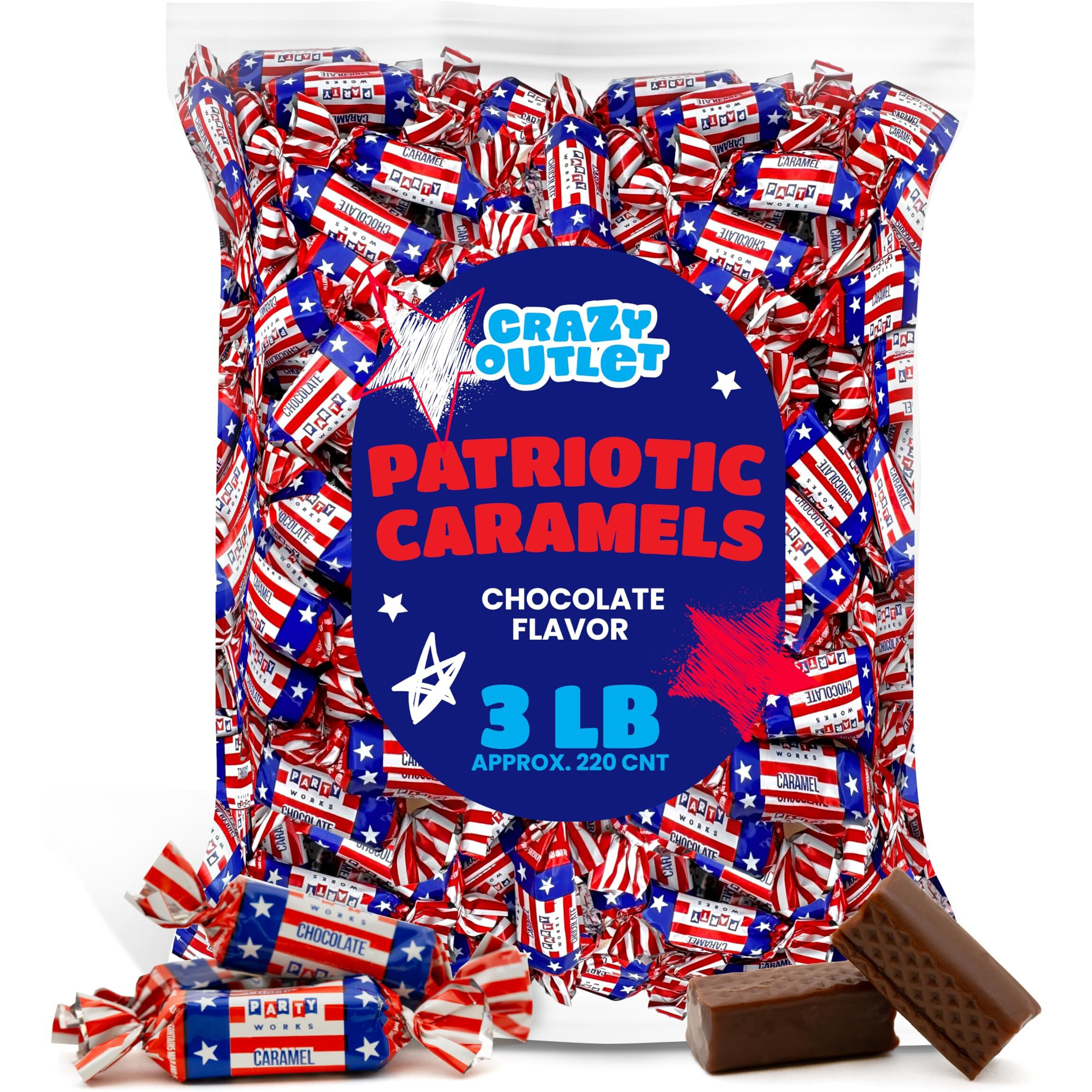Election Day Candy - Chocolate Flavored Patriotic Caramels - Usa Flag Colors Taffies - Bulk Pack 3 Pounds (220 Count) - Independence Day Chews