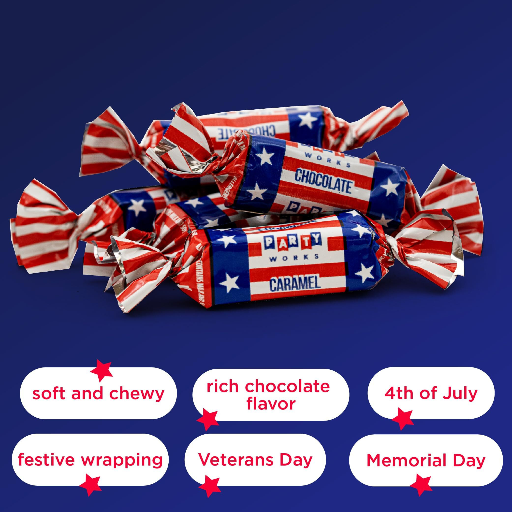 Election Day Candy - Chocolate Flavored Patriotic Caramels - Usa Flag Colors Taffies - Bulk Pack 3 Pounds (220 Count) - Independence Day Chews