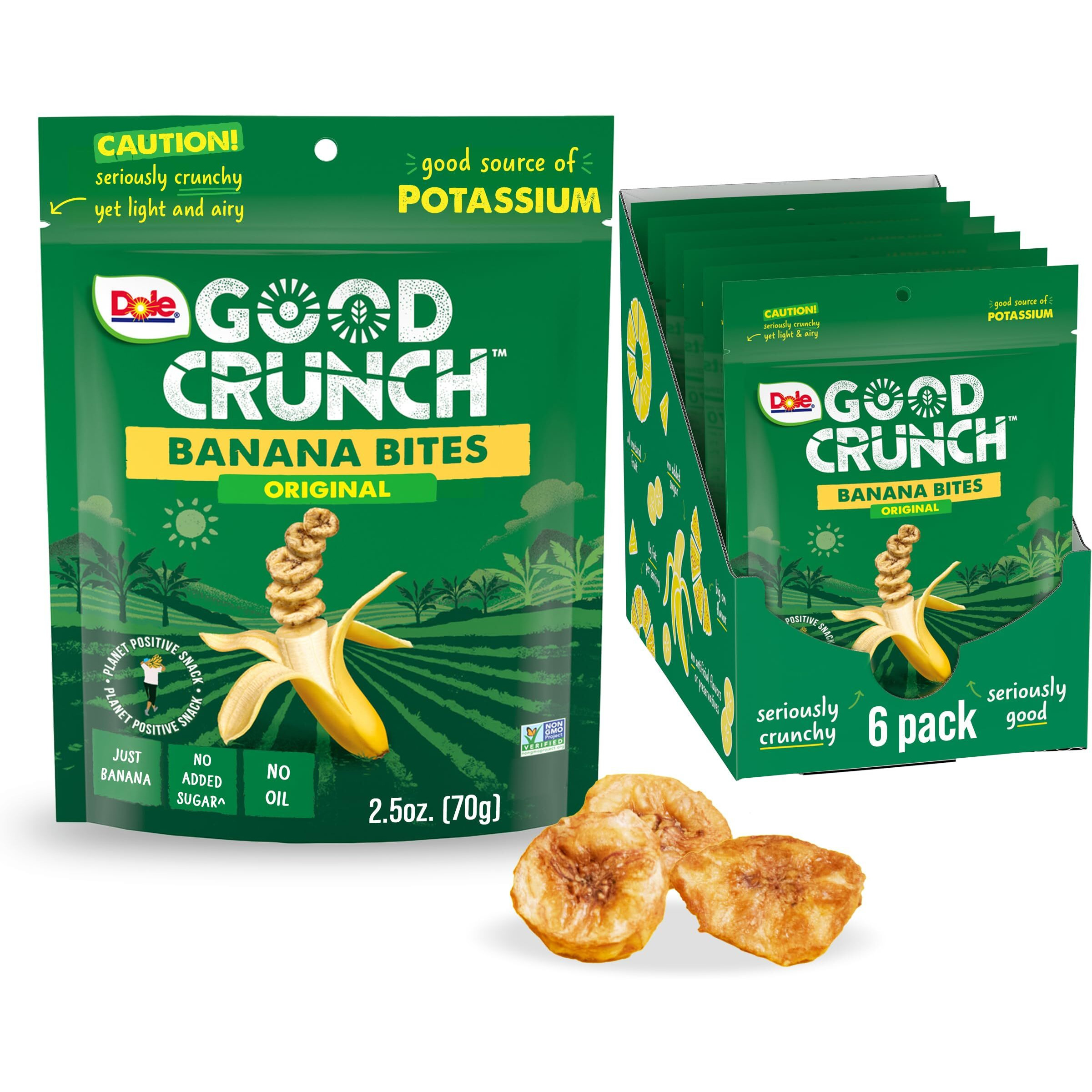 Dole Good Crunch Banana Dried Fruit Bites, Gluten Free & Vegan Snack, 2.5Oz Bags (Pack Of 6)