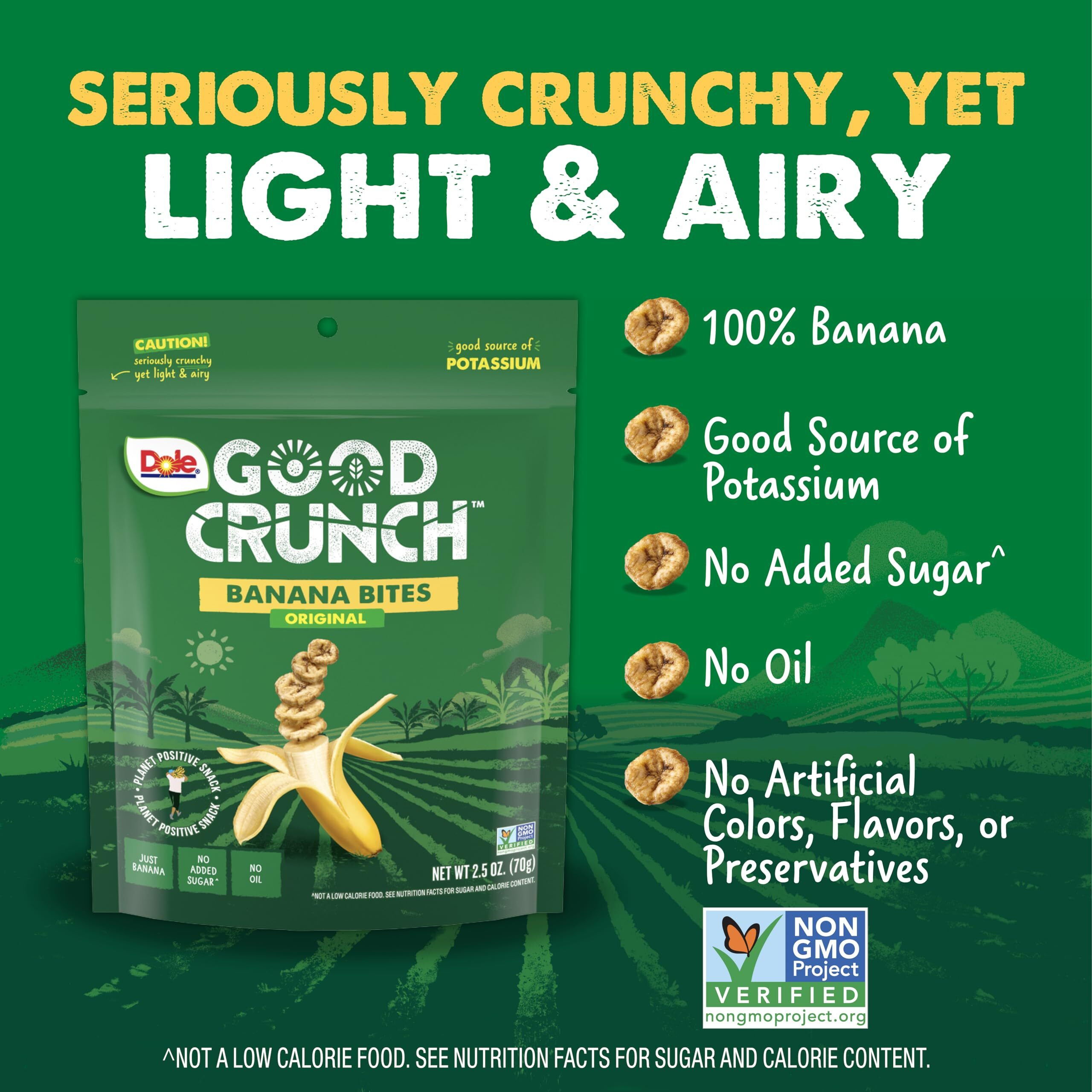 Dole Good Crunch Banana Dried Fruit Bites, Gluten Free & Vegan Snack, 2.5Oz Bags (Pack Of 6)