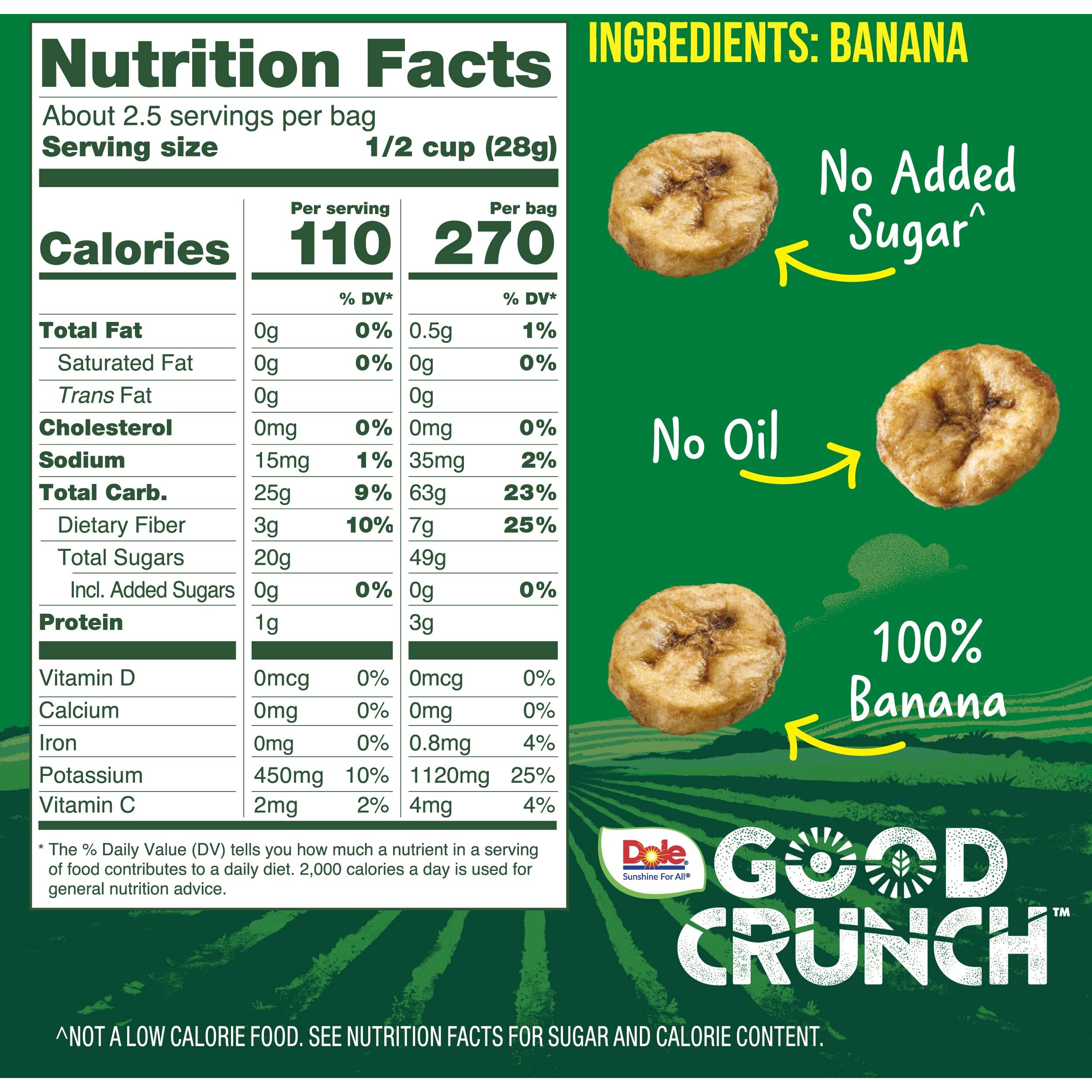 Dole Good Crunch Banana Dried Fruit Bites, Gluten Free & Vegan Snack, 2.5Oz Bags (Pack Of 6)