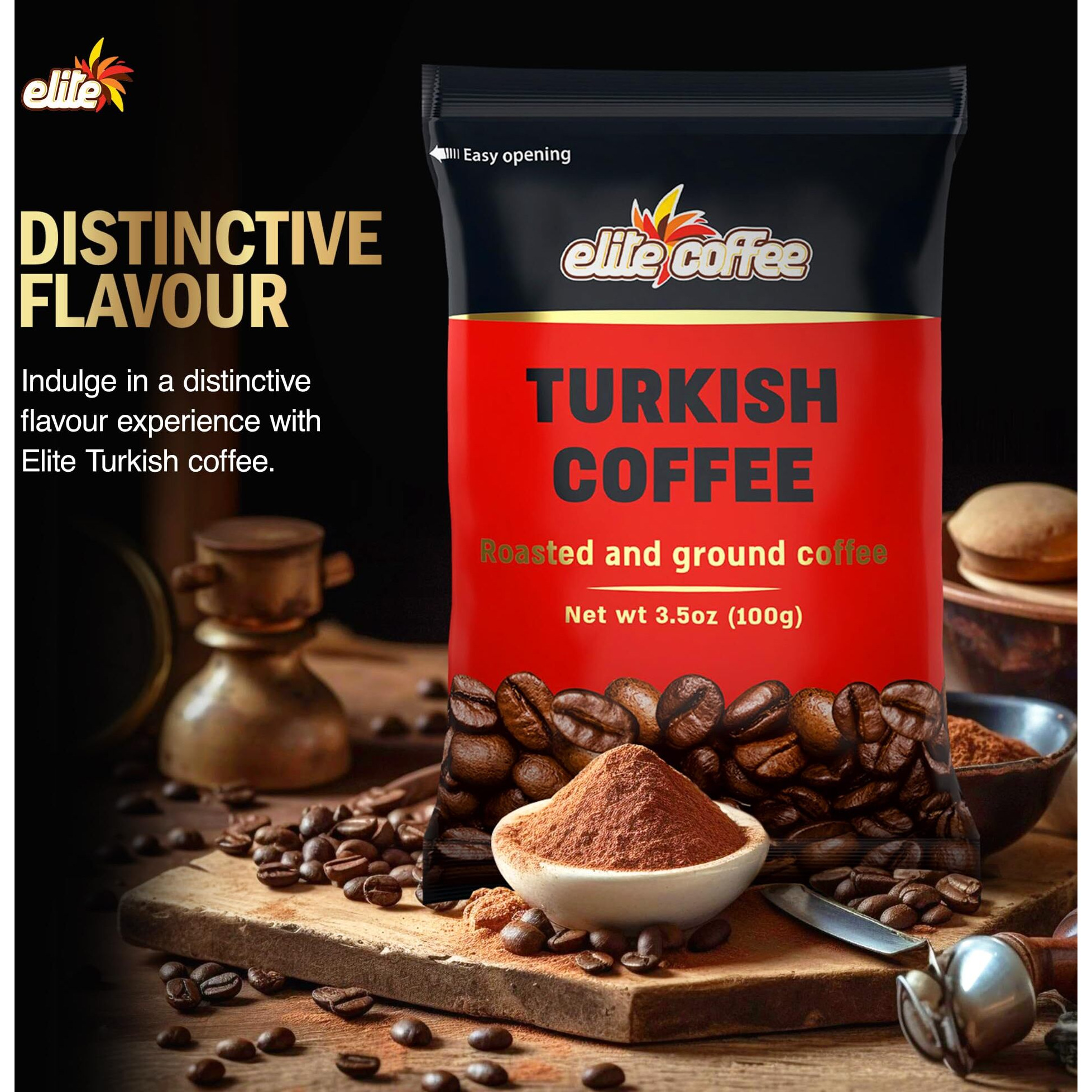 Elite Roasted & Ground Turkish Coffee 3.5Oz Bag (4 Pack)