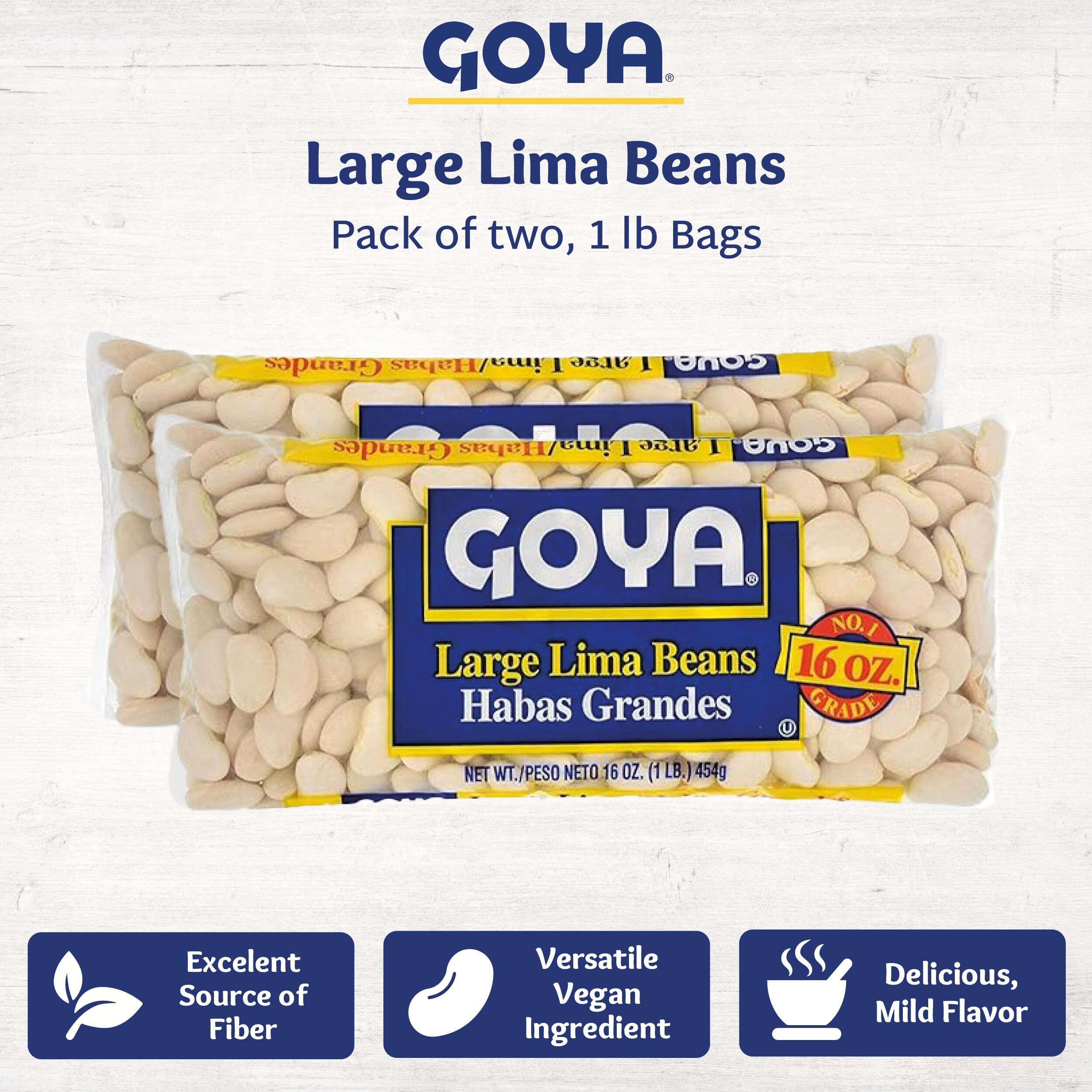Large Lima Beans By Goya, Butter Beans, Whole Dried Beans, Gigante Beans, Rich In Fiber, Nutritious And Versatile, 16Oz. Bag (Pack Of 2)