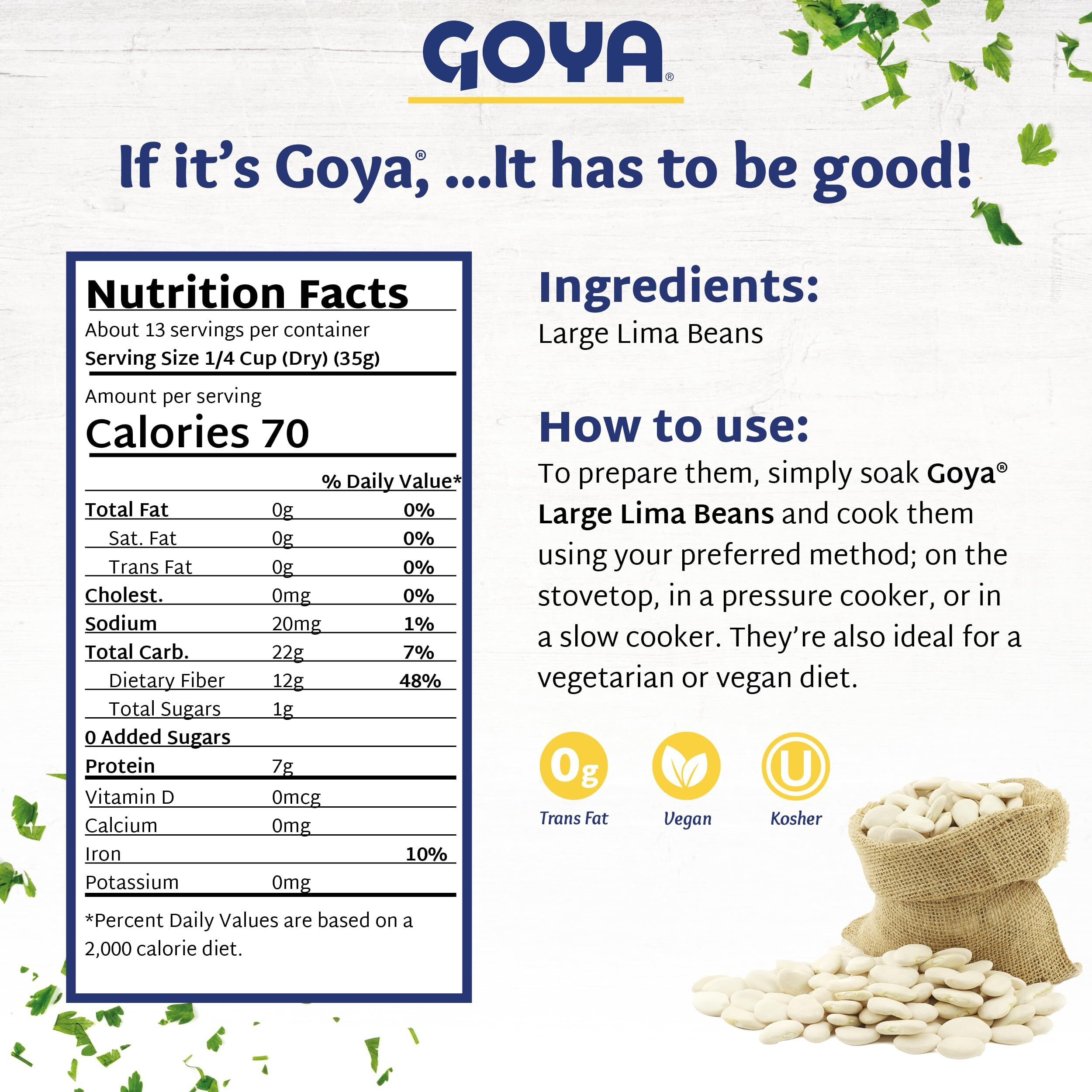 Large Lima Beans By Goya, Butter Beans, Whole Dried Beans, Gigante Beans, Rich In Fiber, Nutritious And Versatile, 16Oz. Bag (Pack Of 2)