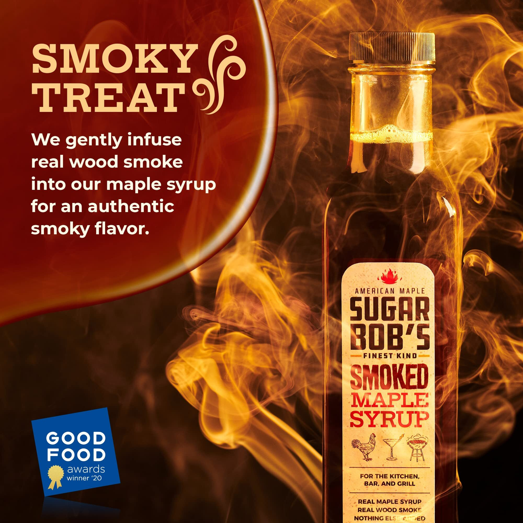 Sugar Bobs Finest Kind - Smoked Maple Syrup, Real Maple Syrup Infused With Wood Smoke, Made In Vermont, For The Bar, Kitchen, And Grill, 8.45 Fl Oz