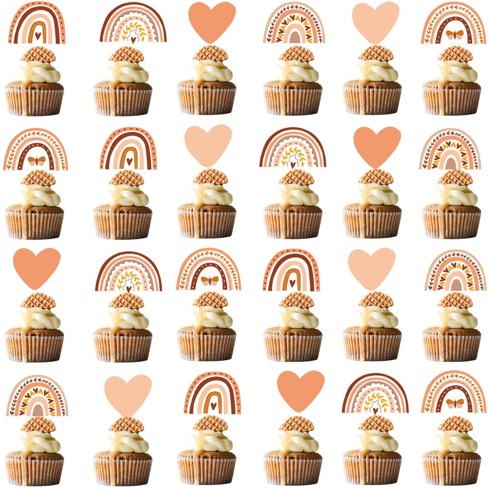 48 Pcs Boho Rainbow Party Cupcake Toppers For Boho Rainbow Birthday Party Decorations