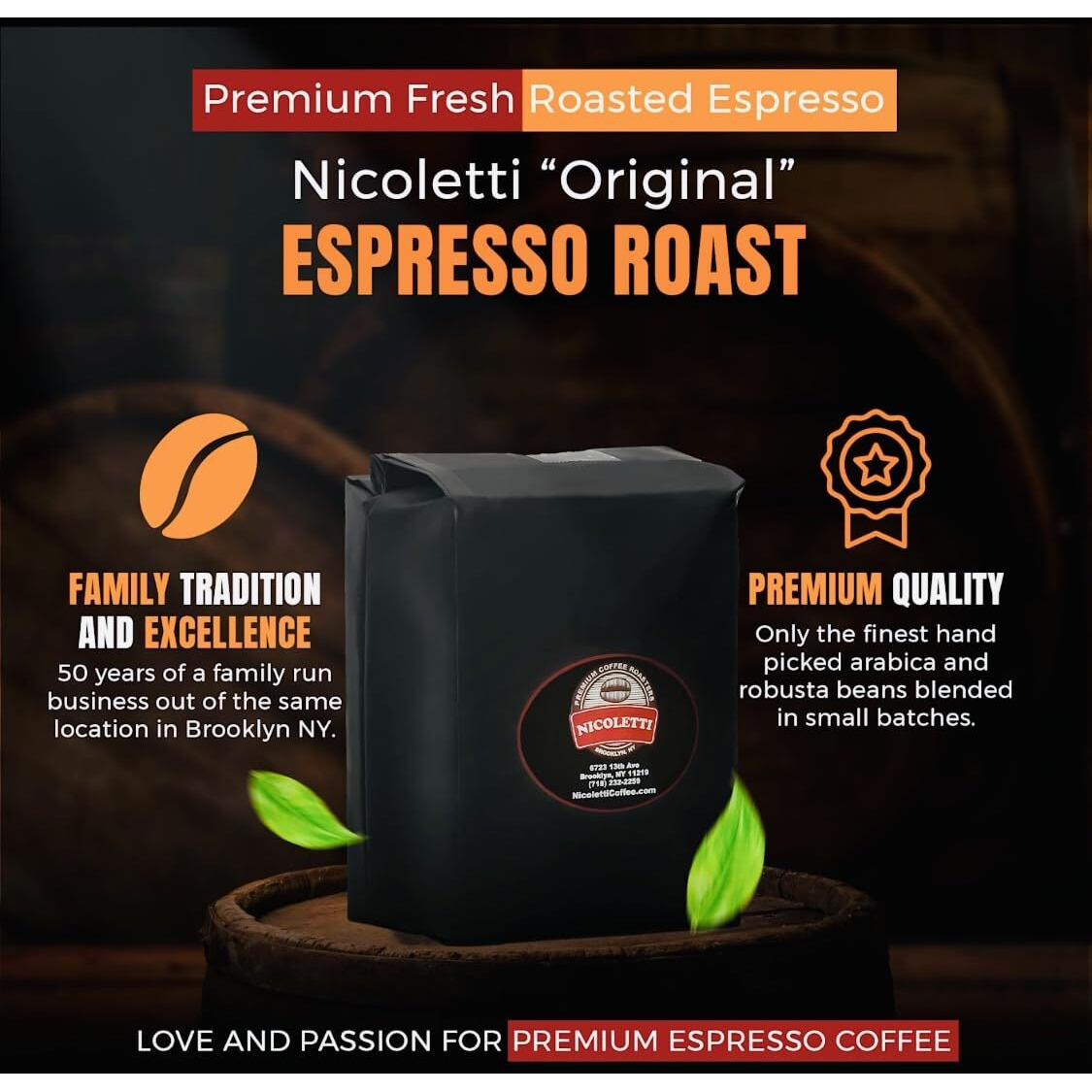 Nicoletti Coffee Espresso Roast Beans 5Lb(Made In Brooklyn Ny Since 1972) Fresh Roasted Espresso Beans With Date Stamp.